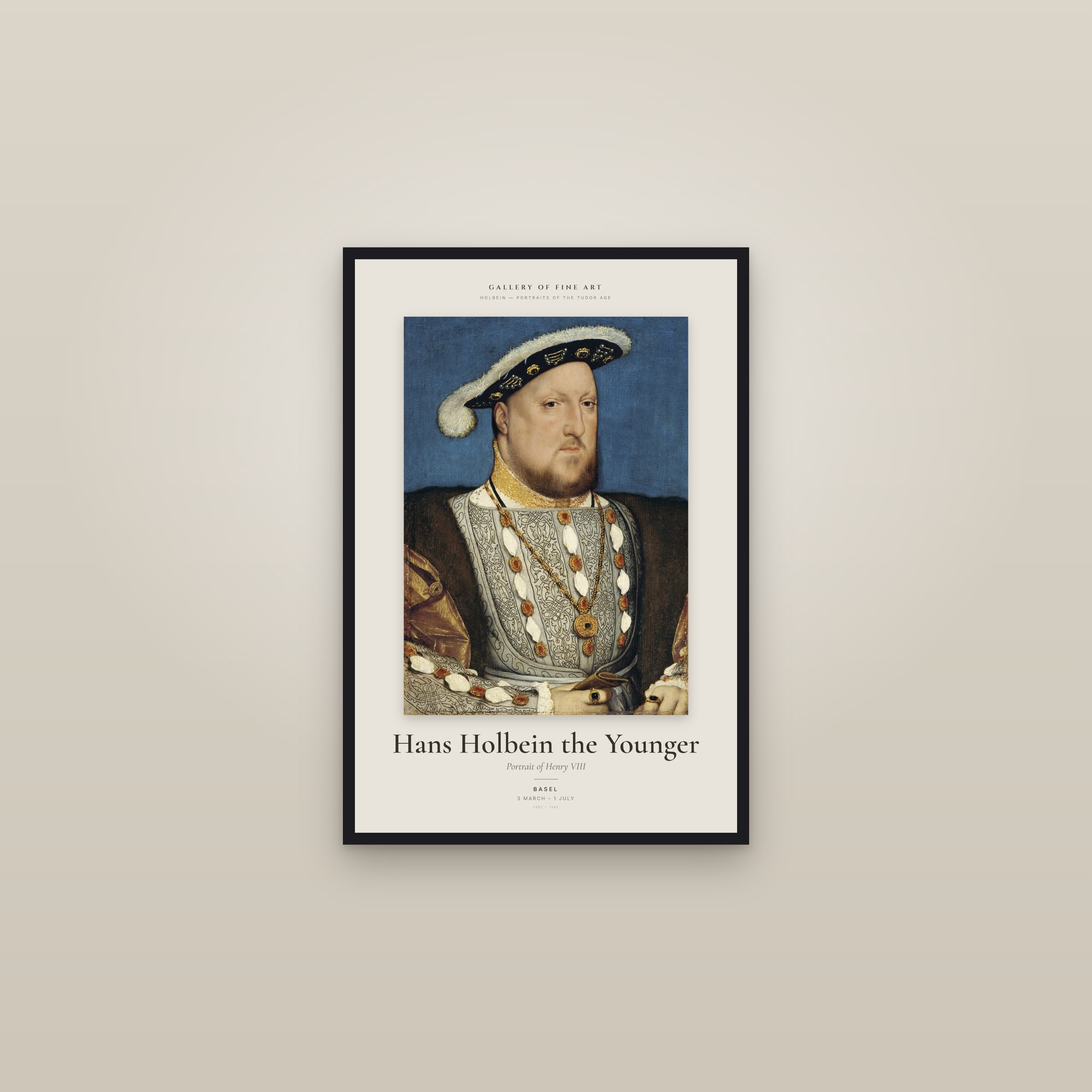 Portrait of Henry VIII — Exhibition Poster — framed in a gallery setting