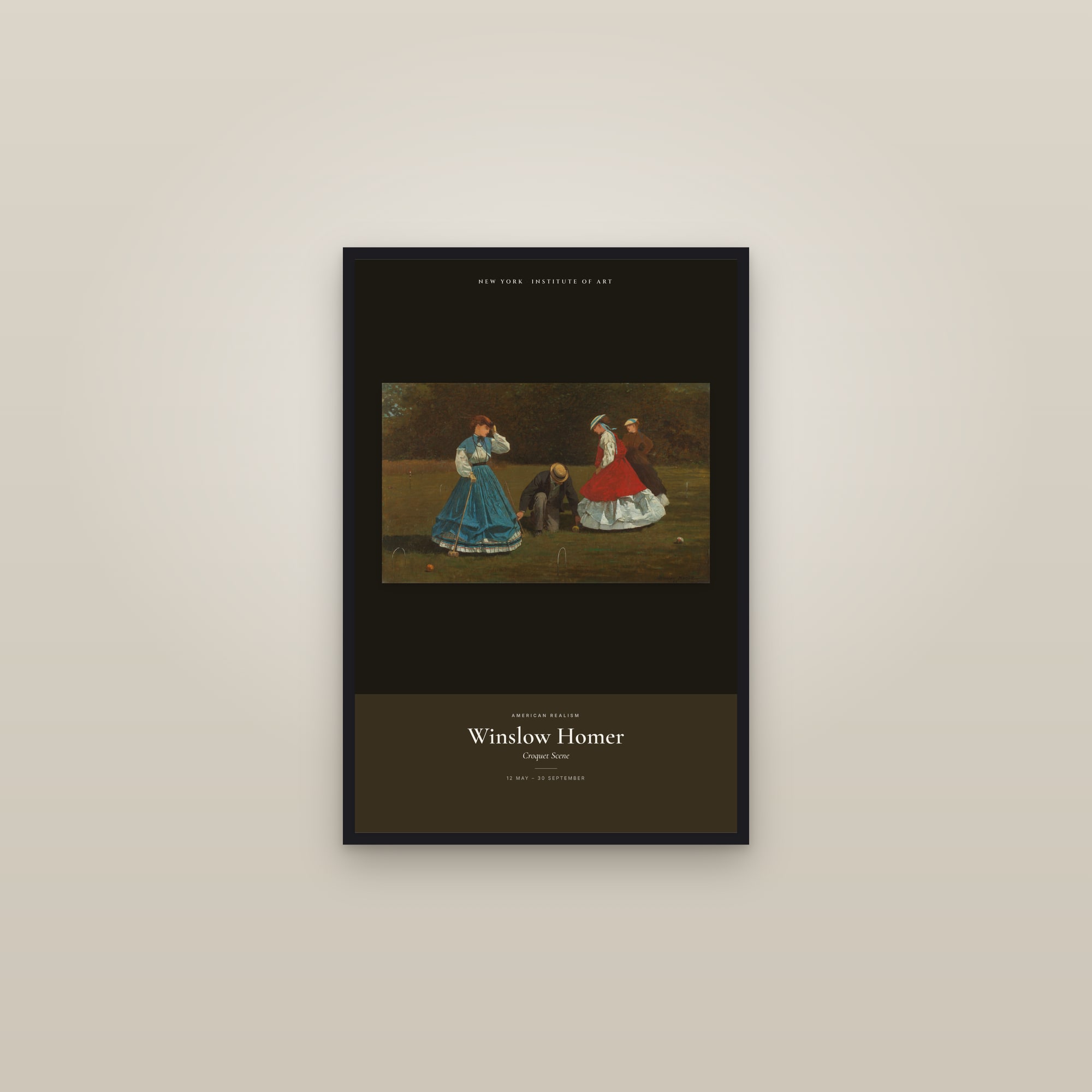 Croquet Scene — Exhibition Poster — framed in a gallery setting