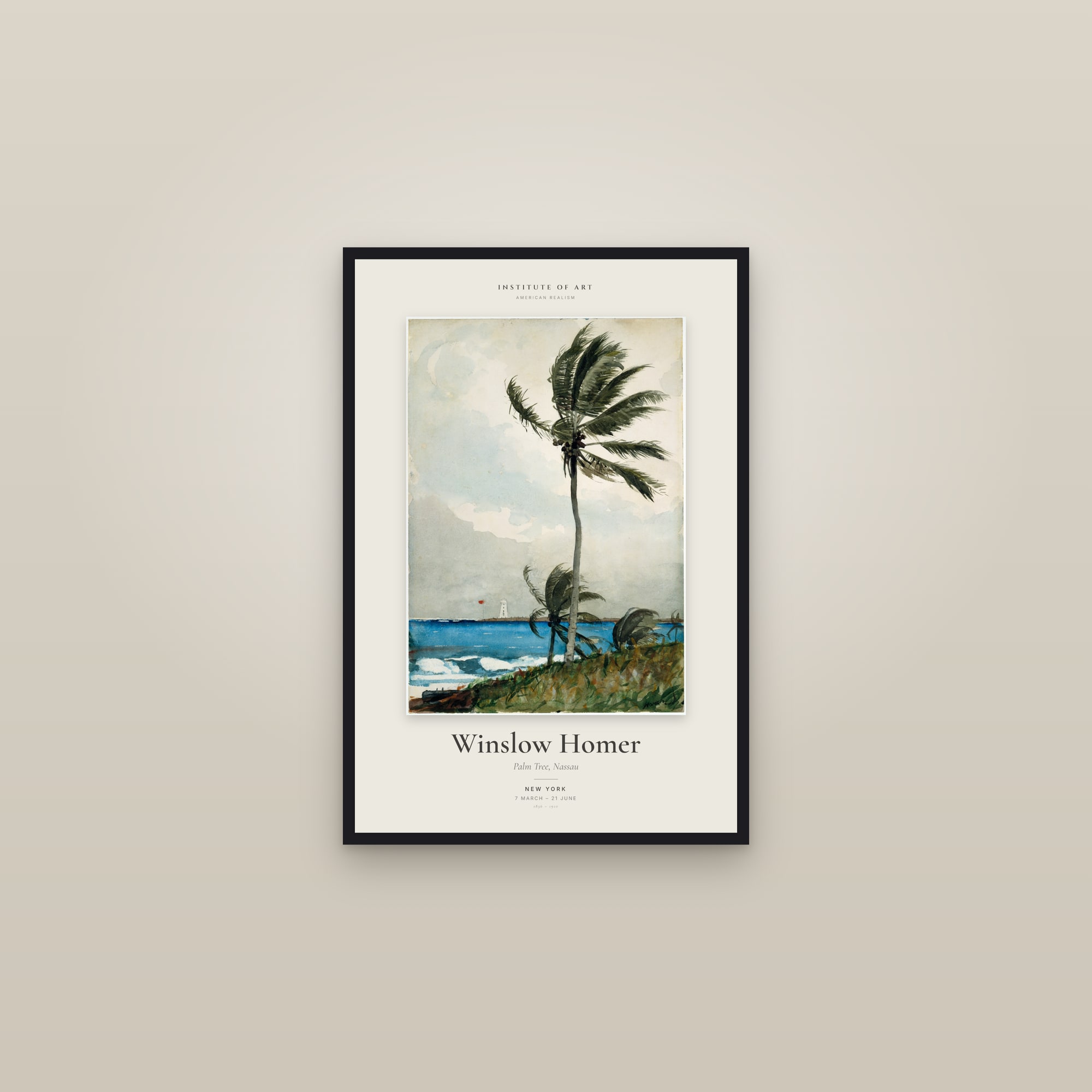 Palm Tree, Nassau — Exhibition Poster — framed in a gallery setting