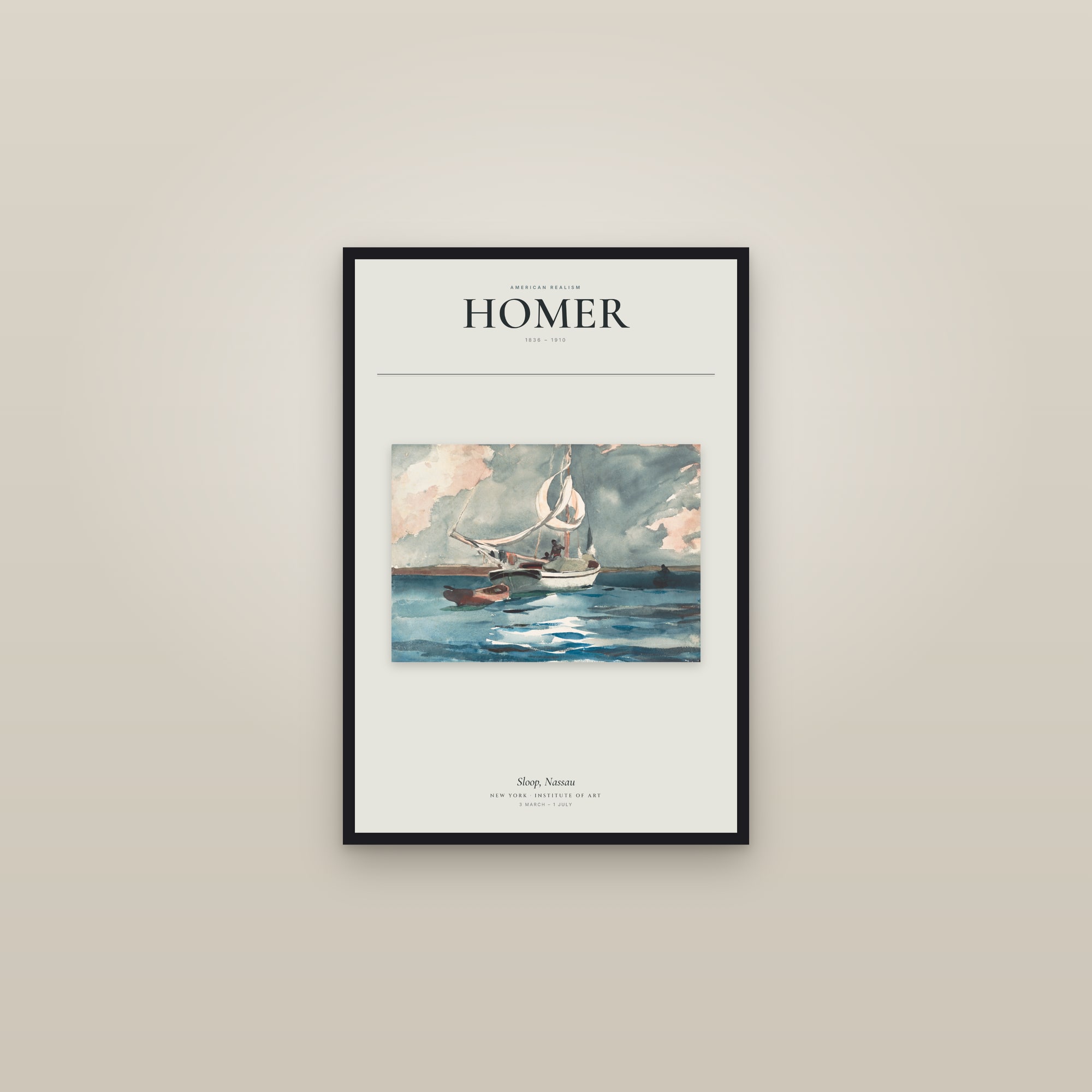 Sloop, Nassau — Exhibition Poster — framed in a gallery setting