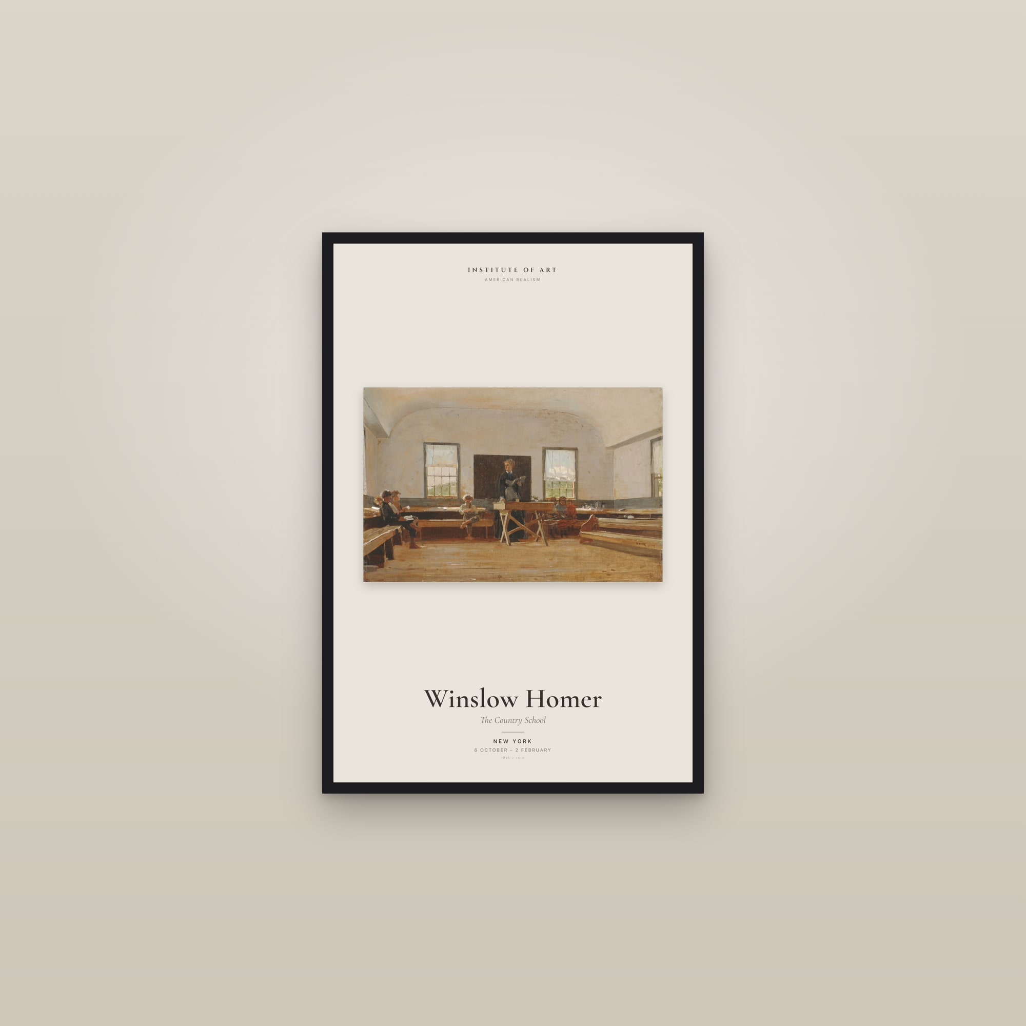 The Country School — Exhibition Poster — framed in a gallery setting