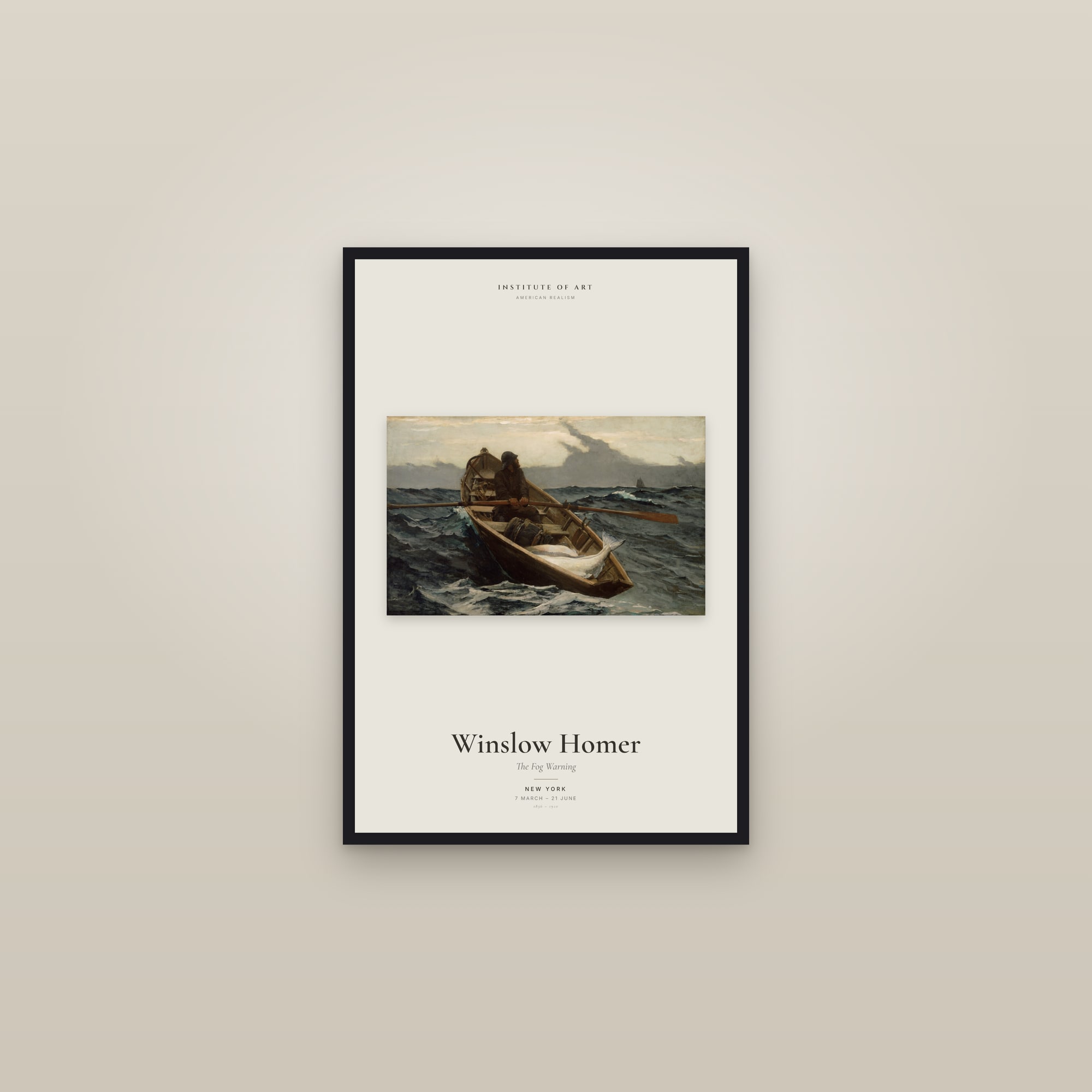 The Fog Warning — Exhibition Poster — framed in a gallery setting