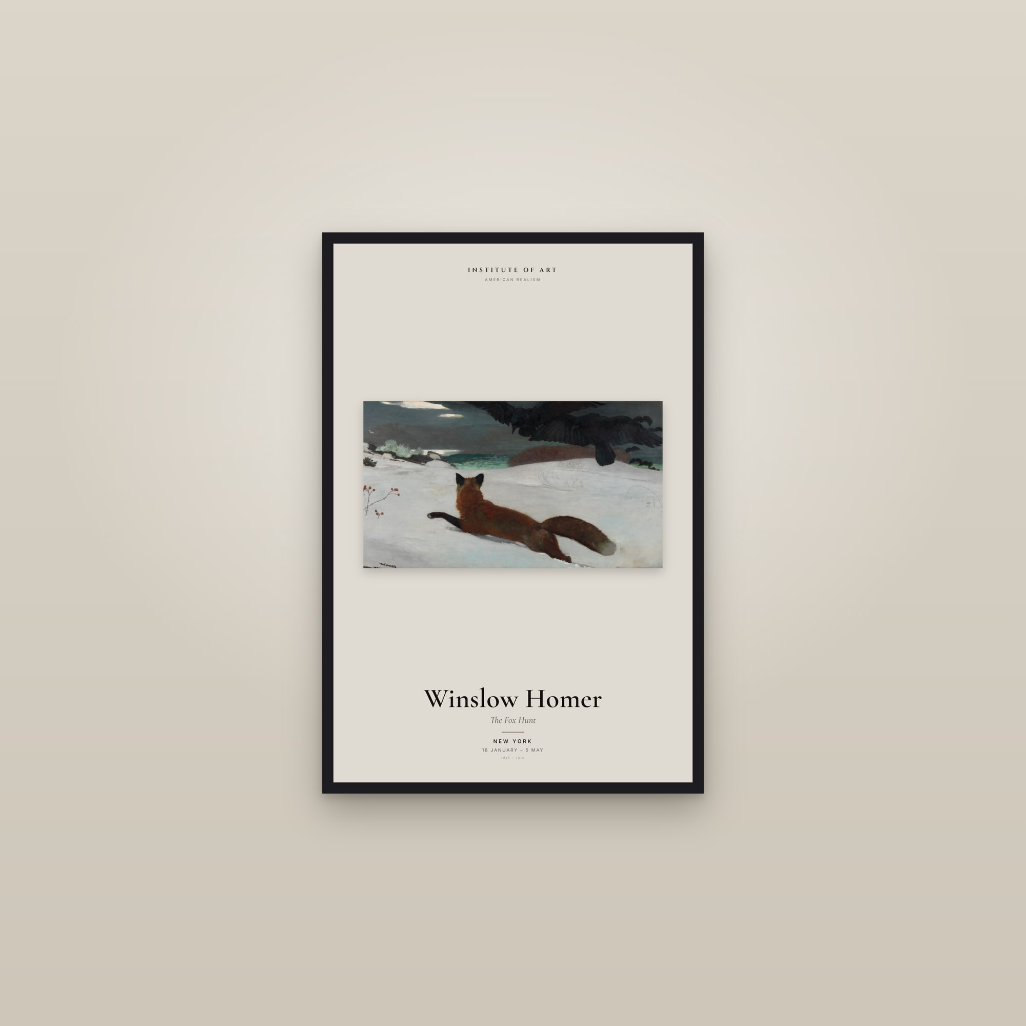 The Fox Hunt — Exhibition Poster — framed in a gallery setting