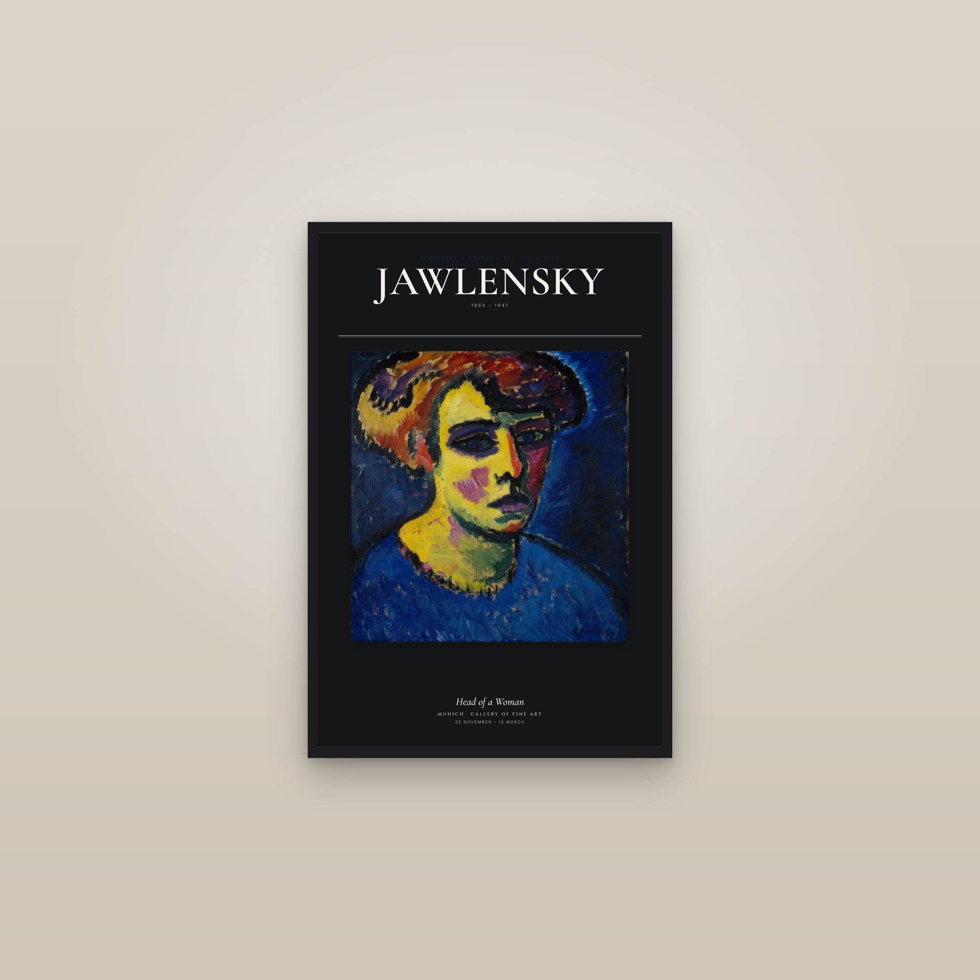 Head of a Woman — Exhibition Poster — framed in a gallery setting