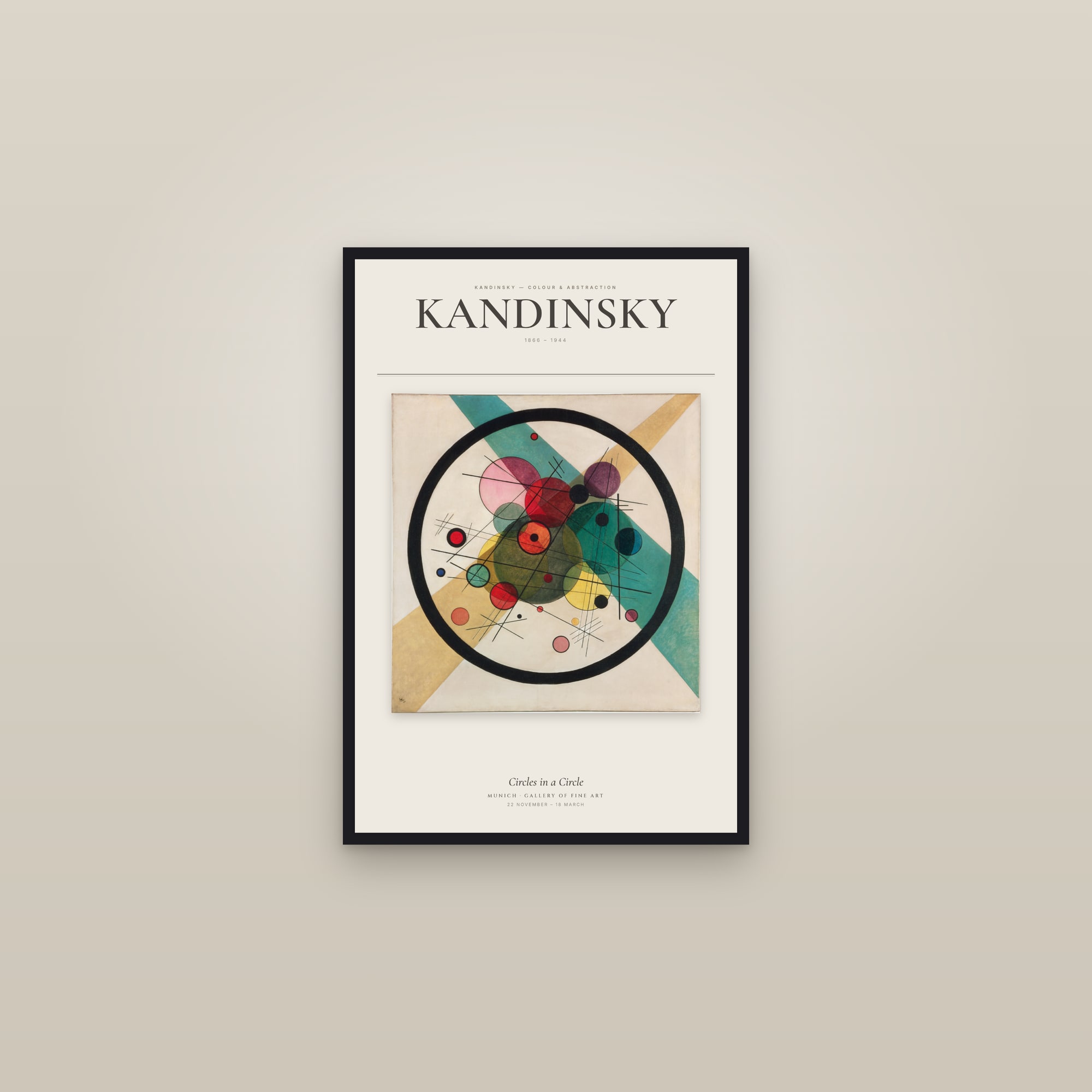 Circles in a Circle — Exhibition Poster — framed in a gallery setting