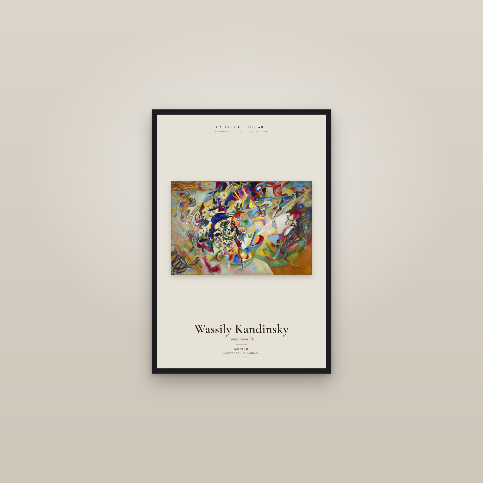 Composition VII — Exhibition Poster — framed in a gallery setting