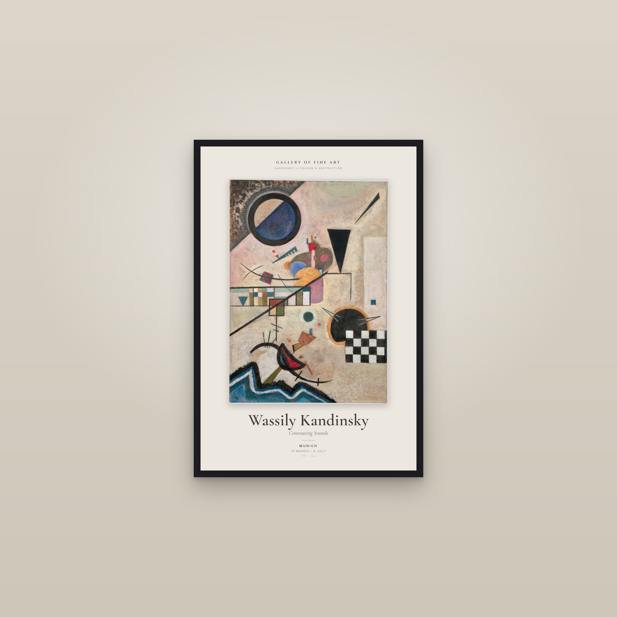 Contrasting Sounds — Exhibition Poster — framed in a gallery setting