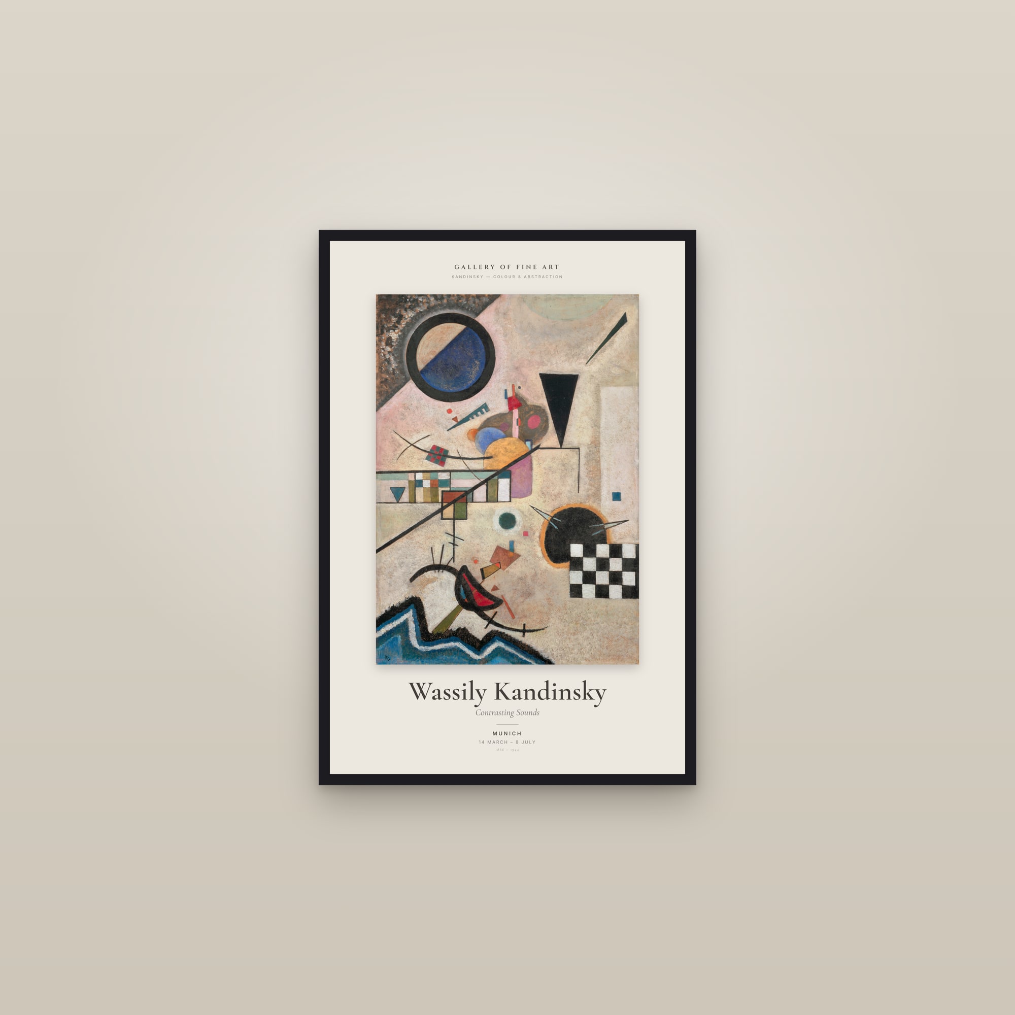 Contrasting Sounds — Exhibition Poster — framed in a gallery setting