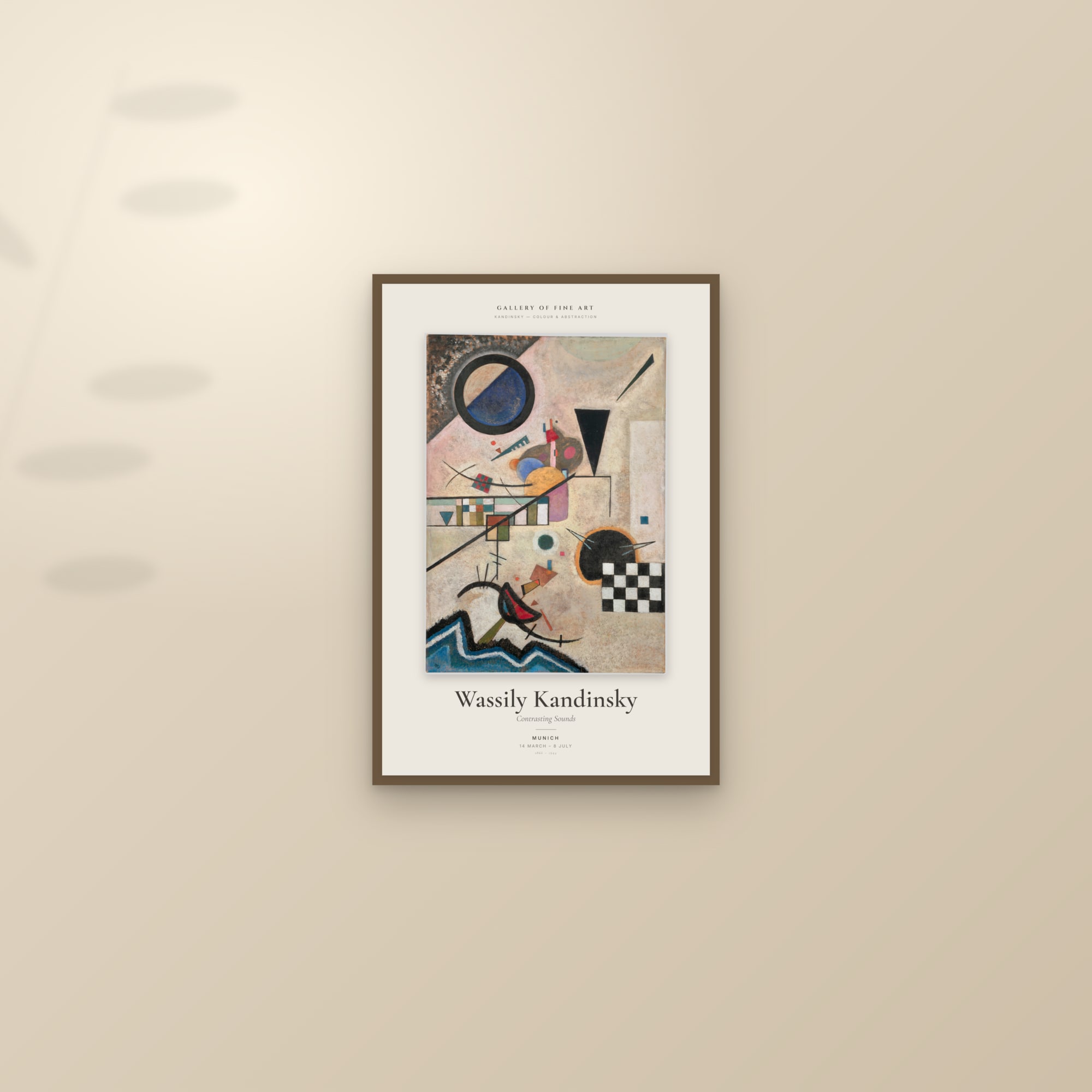 Contrasting Sounds — Exhibition Poster — framed and styled on a sunlit wall