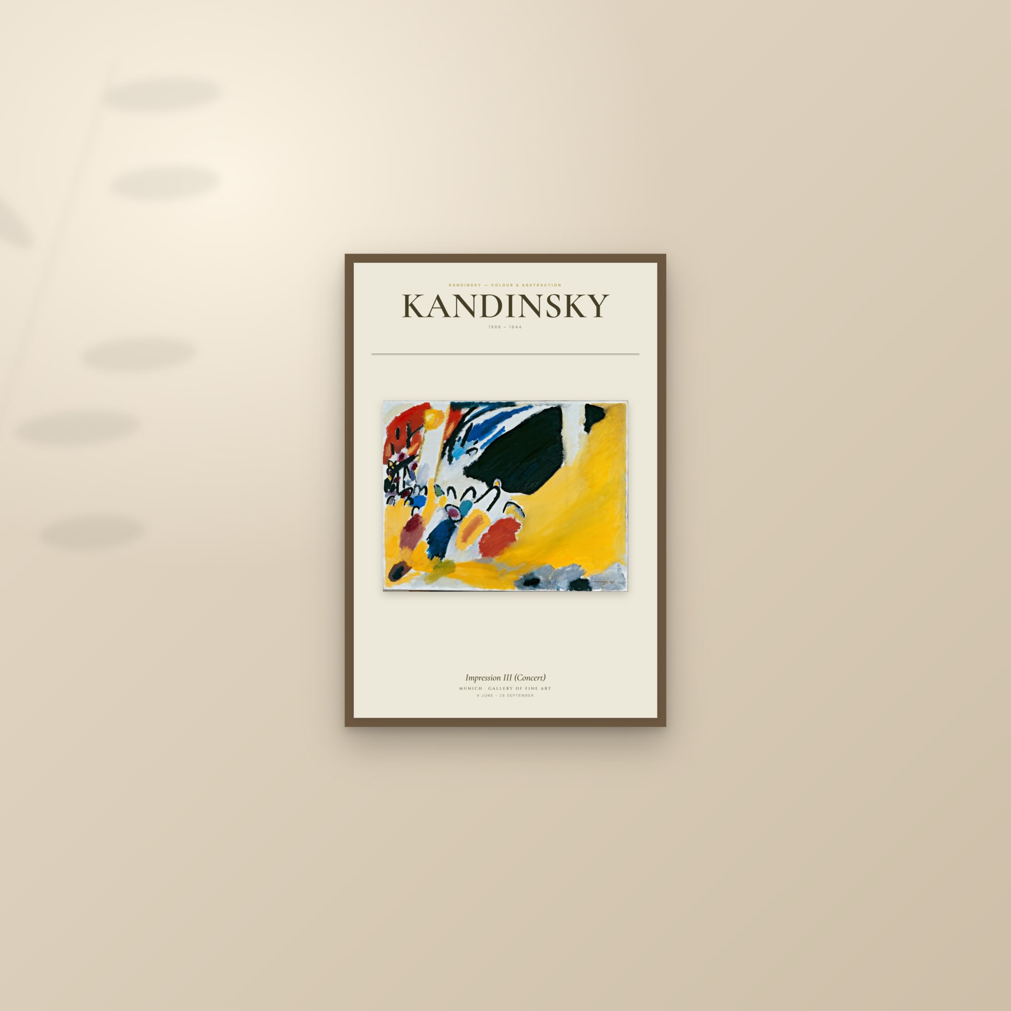 Impression III (Concert) — Exhibition Poster — framed and styled on a sunlit wall