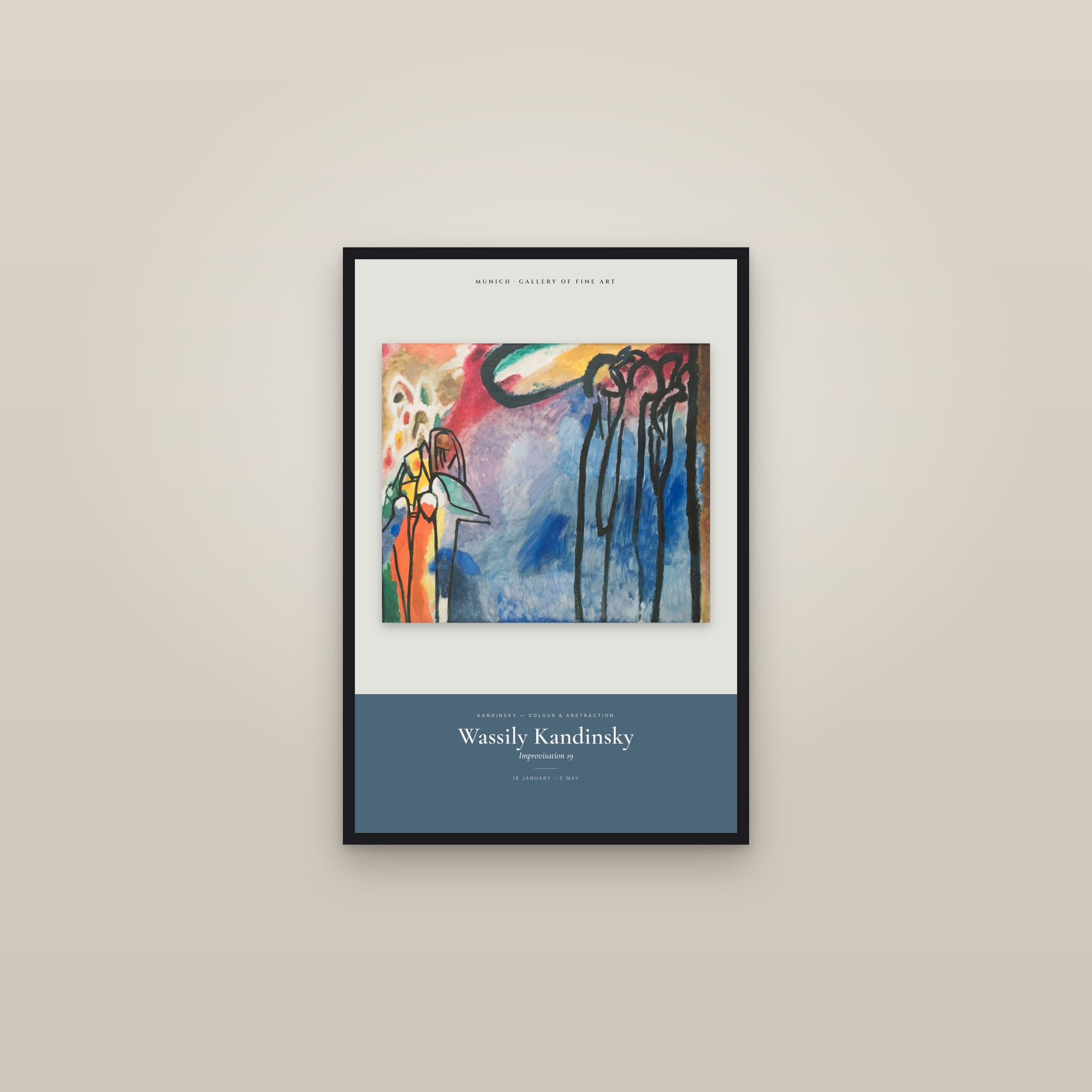 Improvisation 19 — Exhibition Poster — framed in a gallery setting