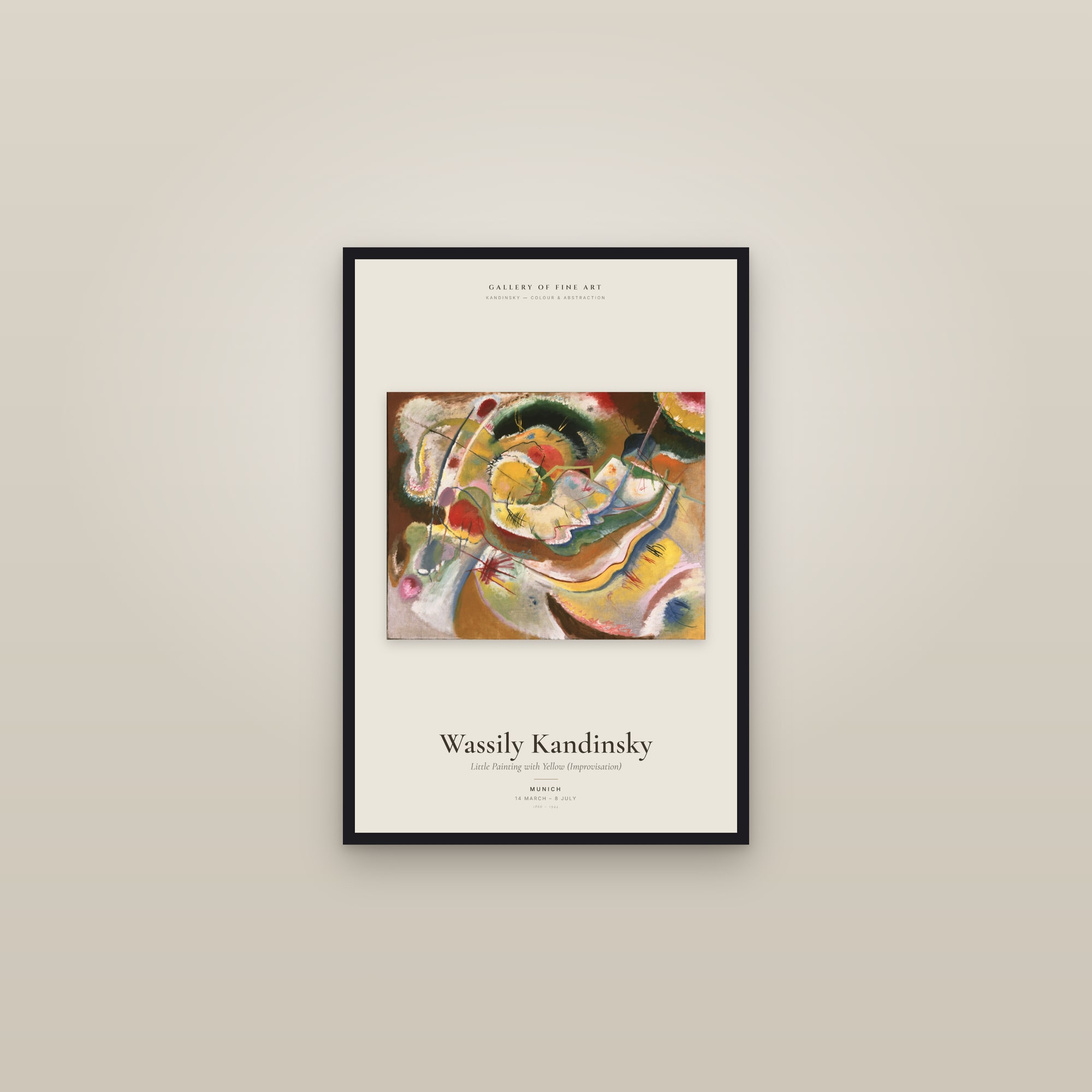 Little Painting with Yellow (Improvisation) — Exhibition Poster — framed in a gallery setting