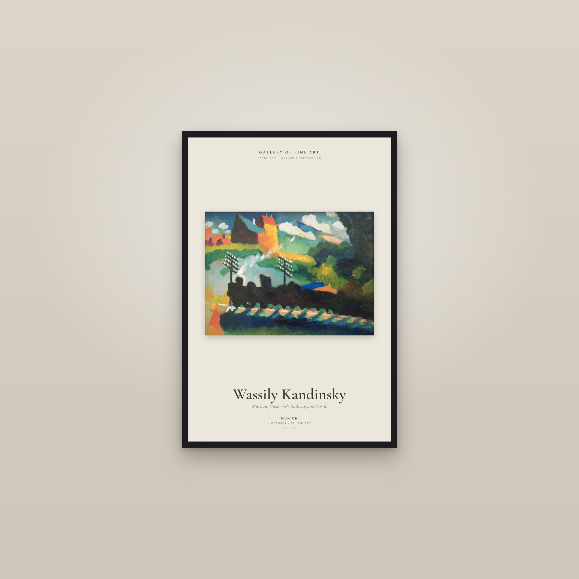 Murnau, View with Railway and Castle — Exhibition Poster — framed in a gallery setting