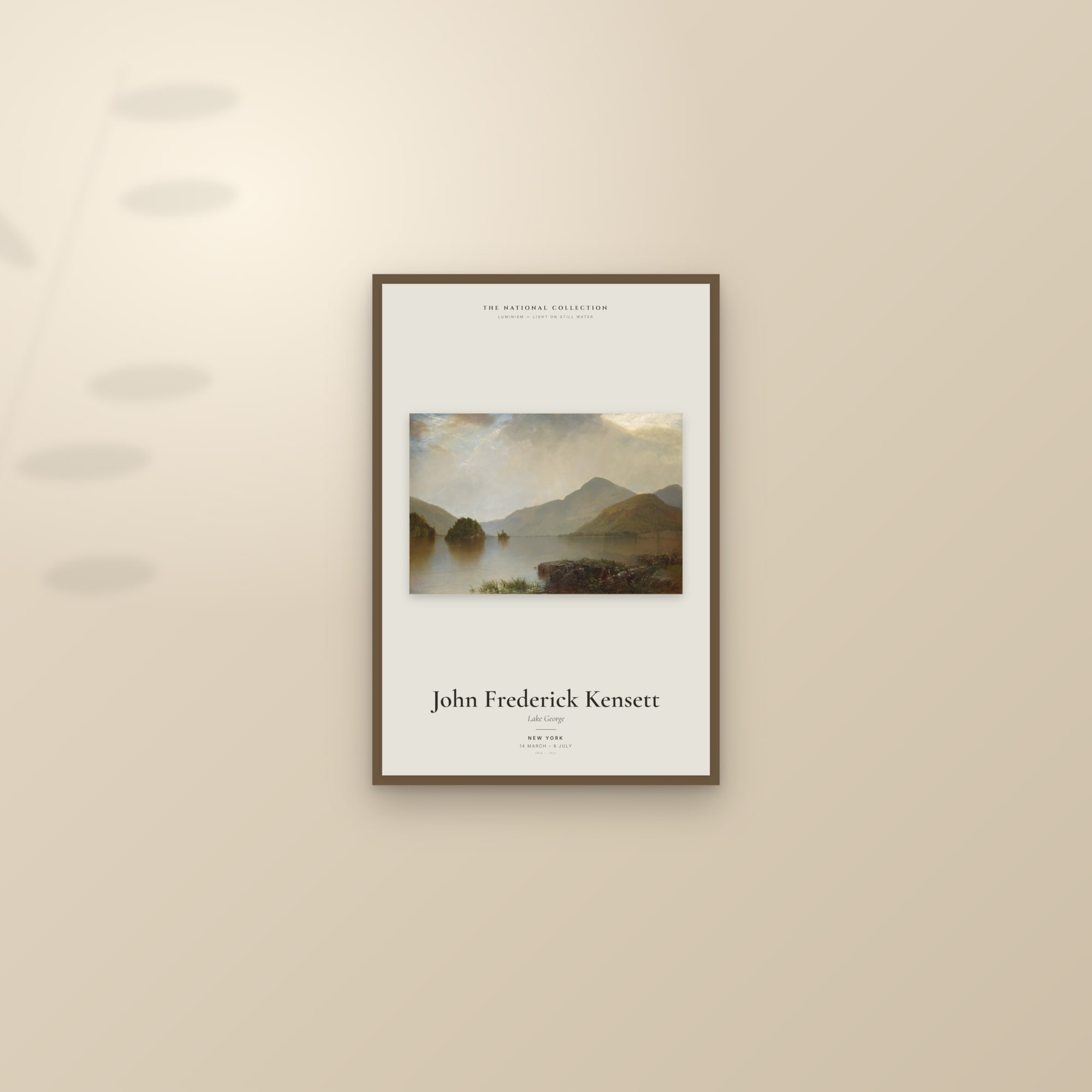 Lake George — Exhibition Poster — framed and styled on a sunlit wall