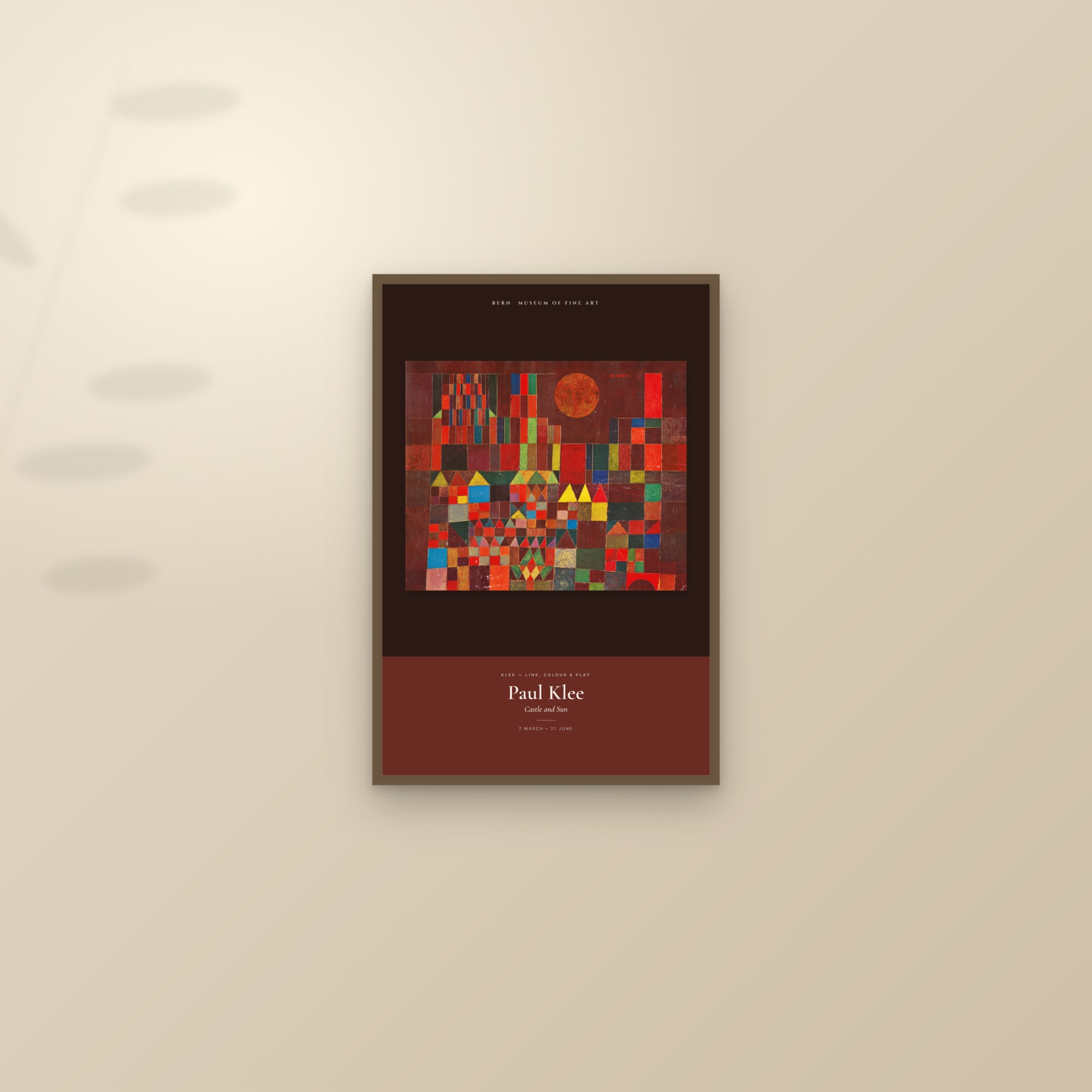Castle and Sun — Exhibition Poster — framed and styled on a sunlit wall