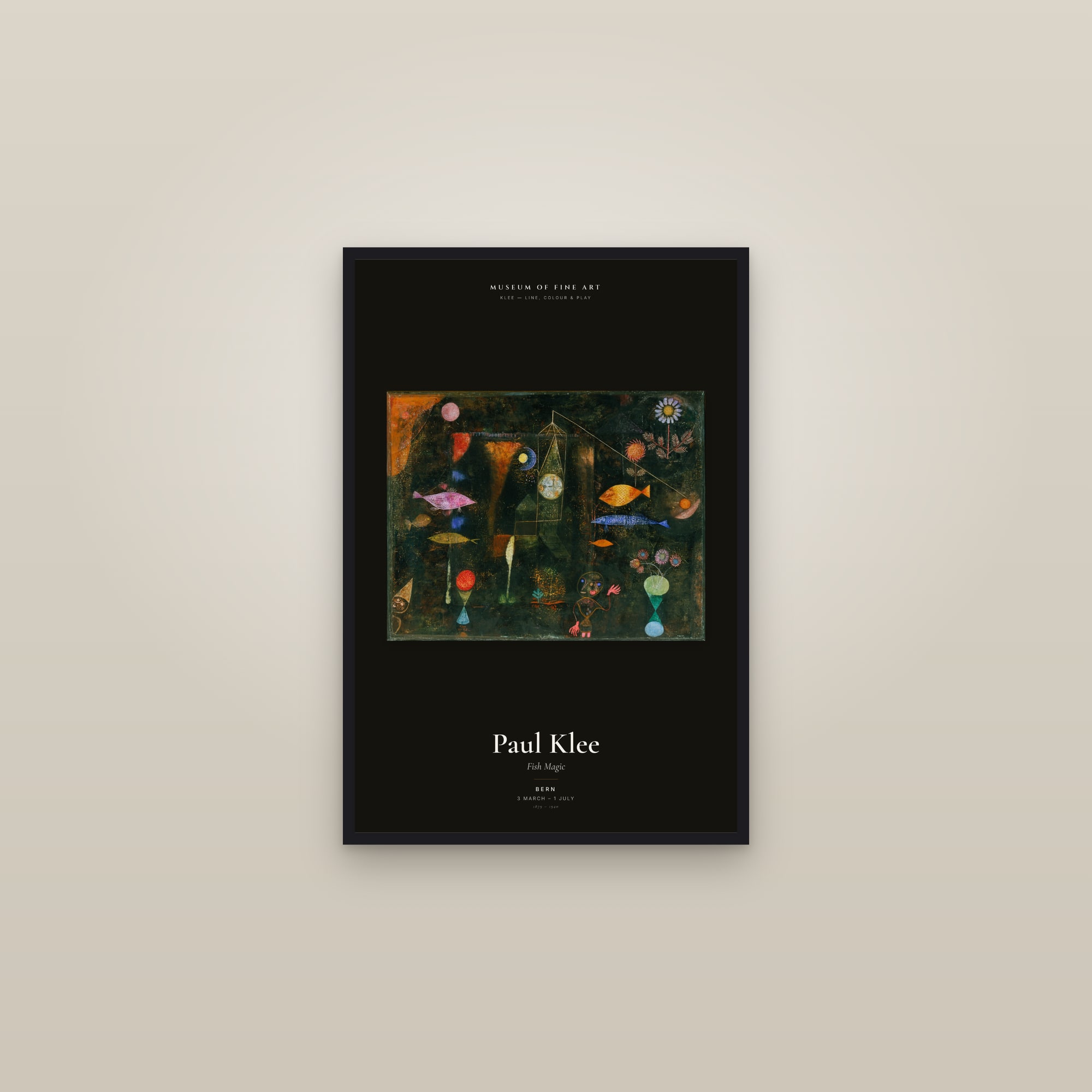 Fish Magic — Exhibition Poster — framed in a gallery setting