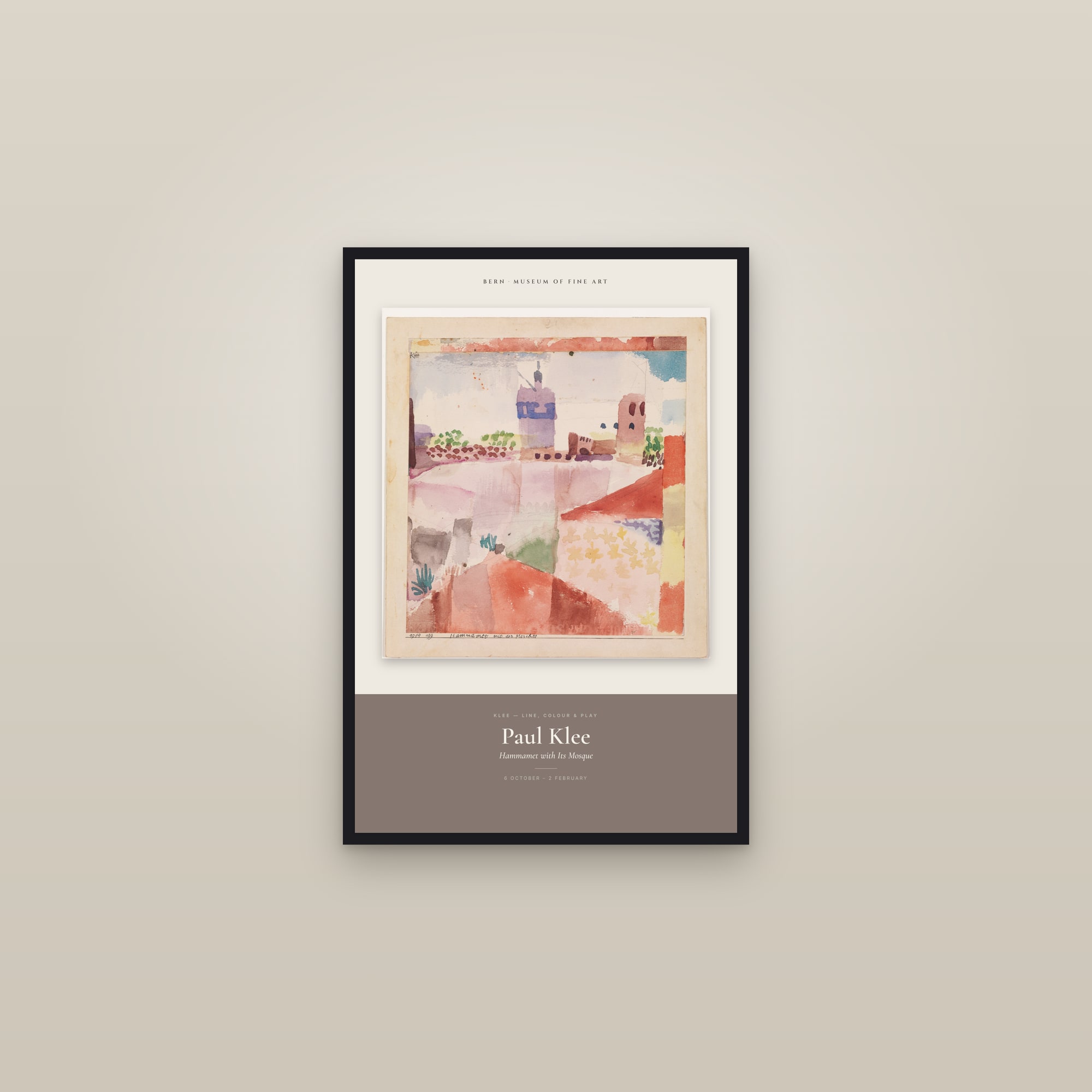 Hammamet with Its Mosque — Exhibition Poster — framed in a gallery setting