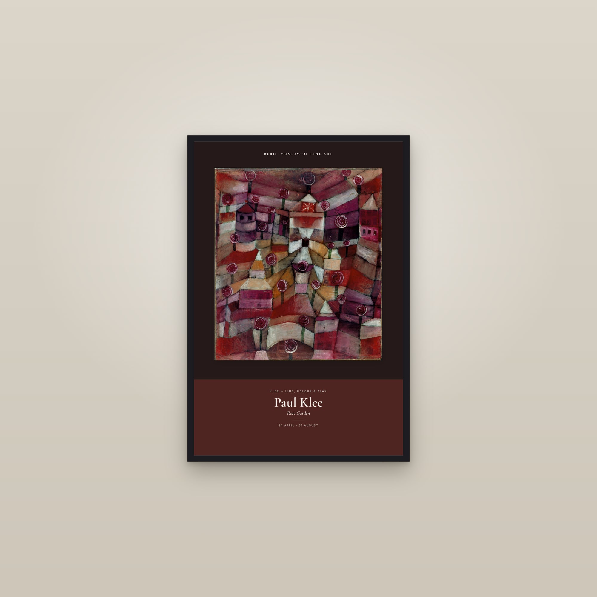 Rose Garden — Exhibition Poster — framed in a gallery setting