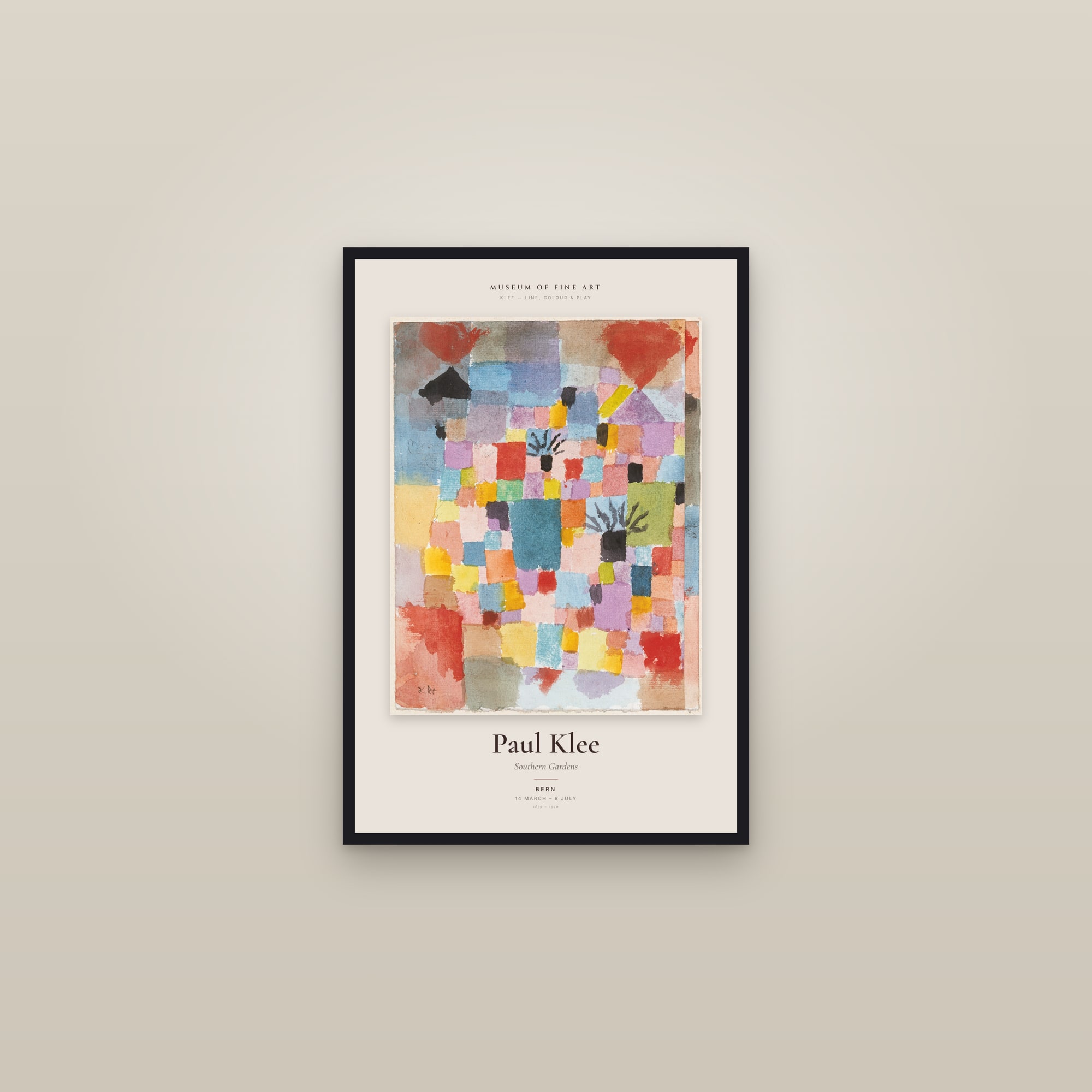 Southern Gardens — Exhibition Poster — framed in a gallery setting
