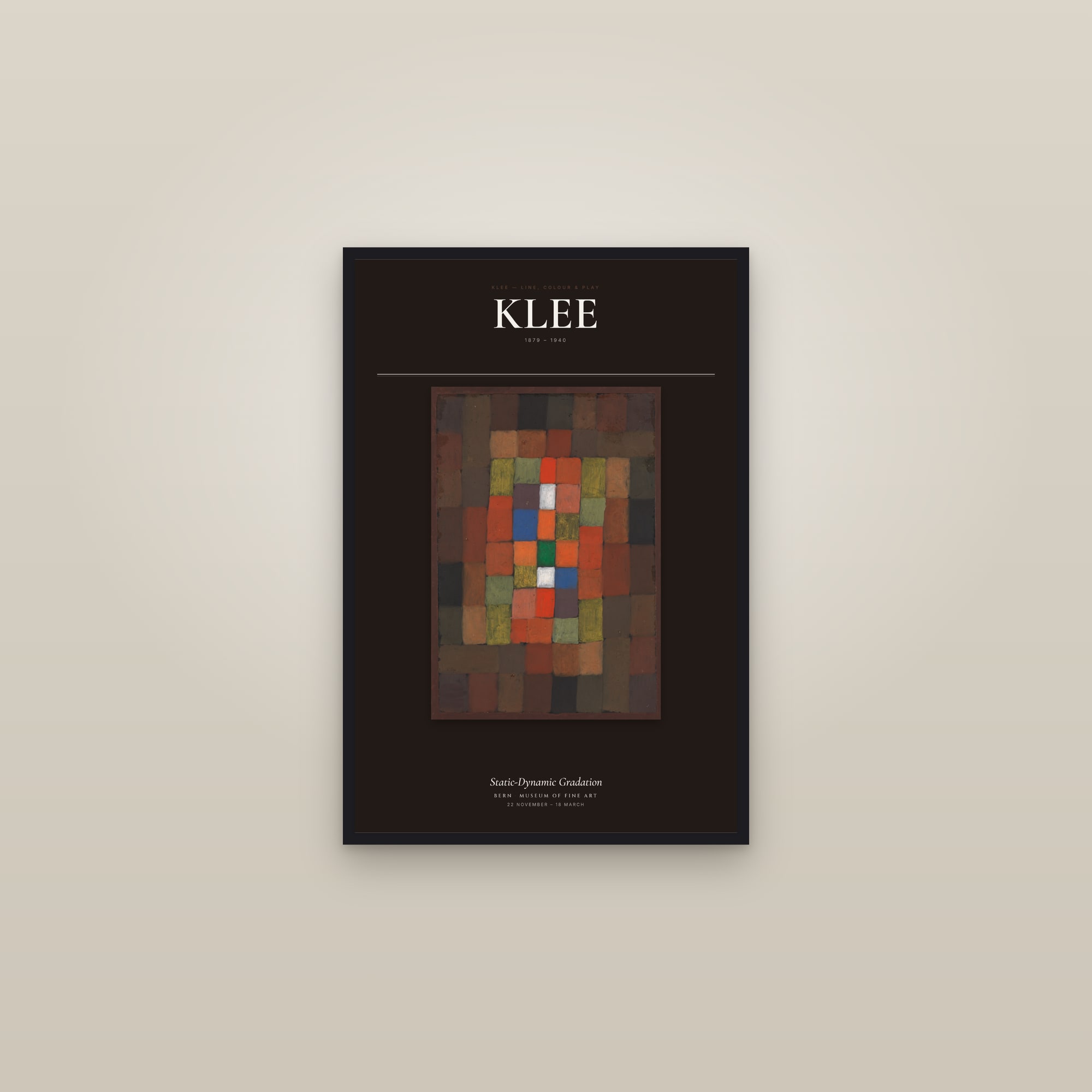 Static-Dynamic Gradation — Exhibition Poster — framed in a gallery setting