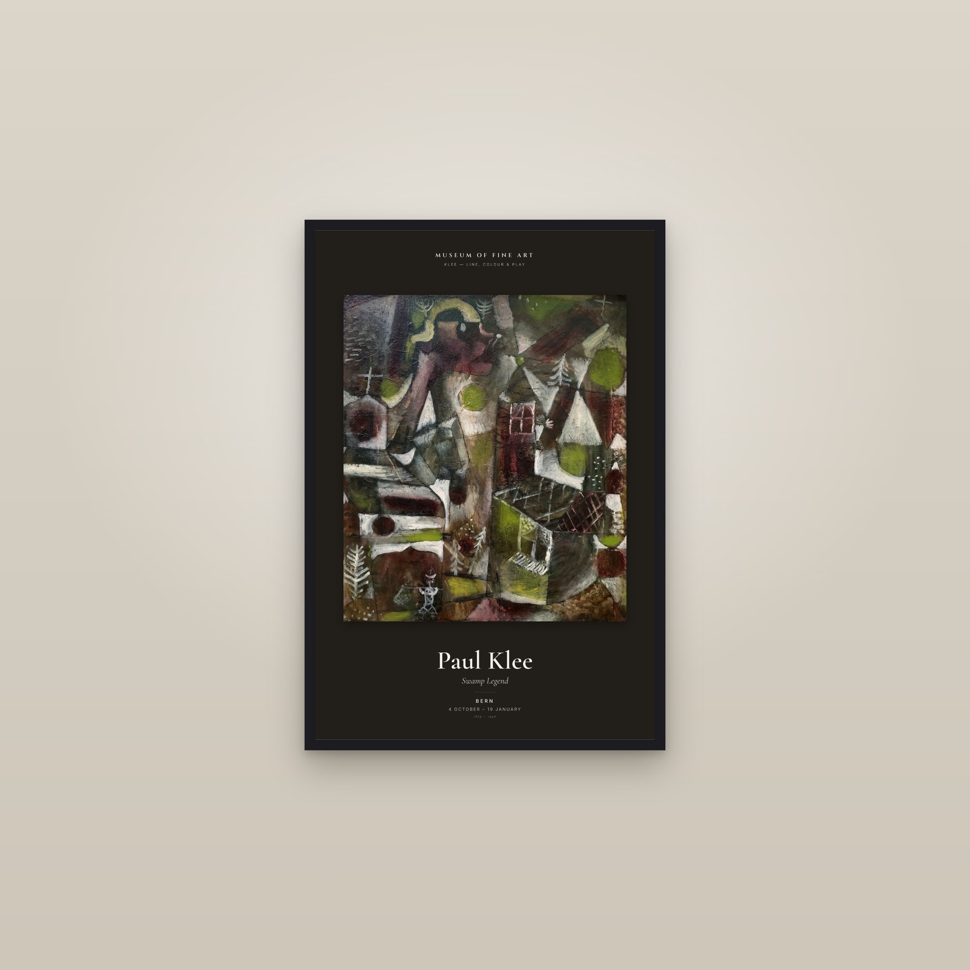 Swamp Legend — Exhibition Poster — framed in a gallery setting