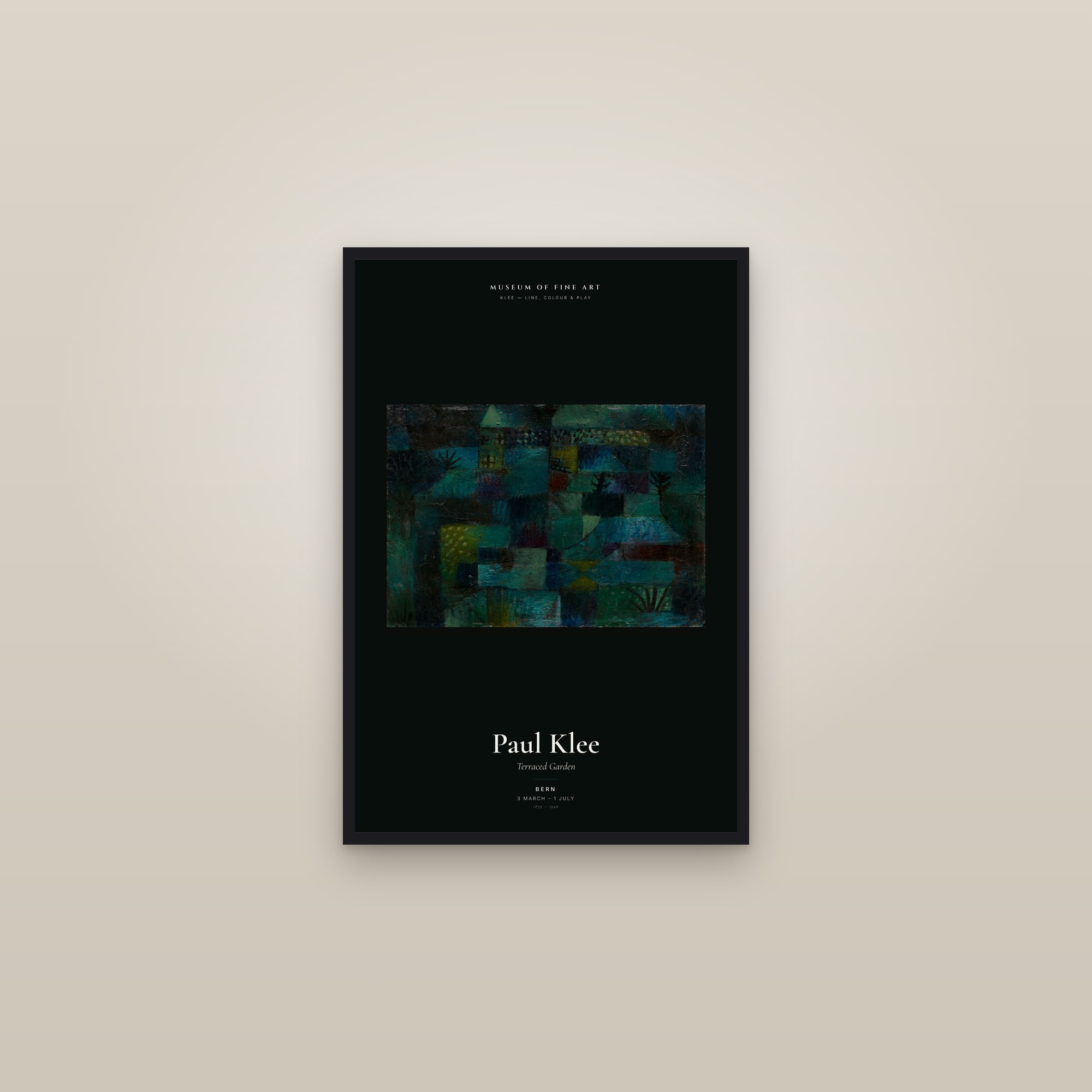 Terraced Garden — Exhibition Poster — framed in a gallery setting