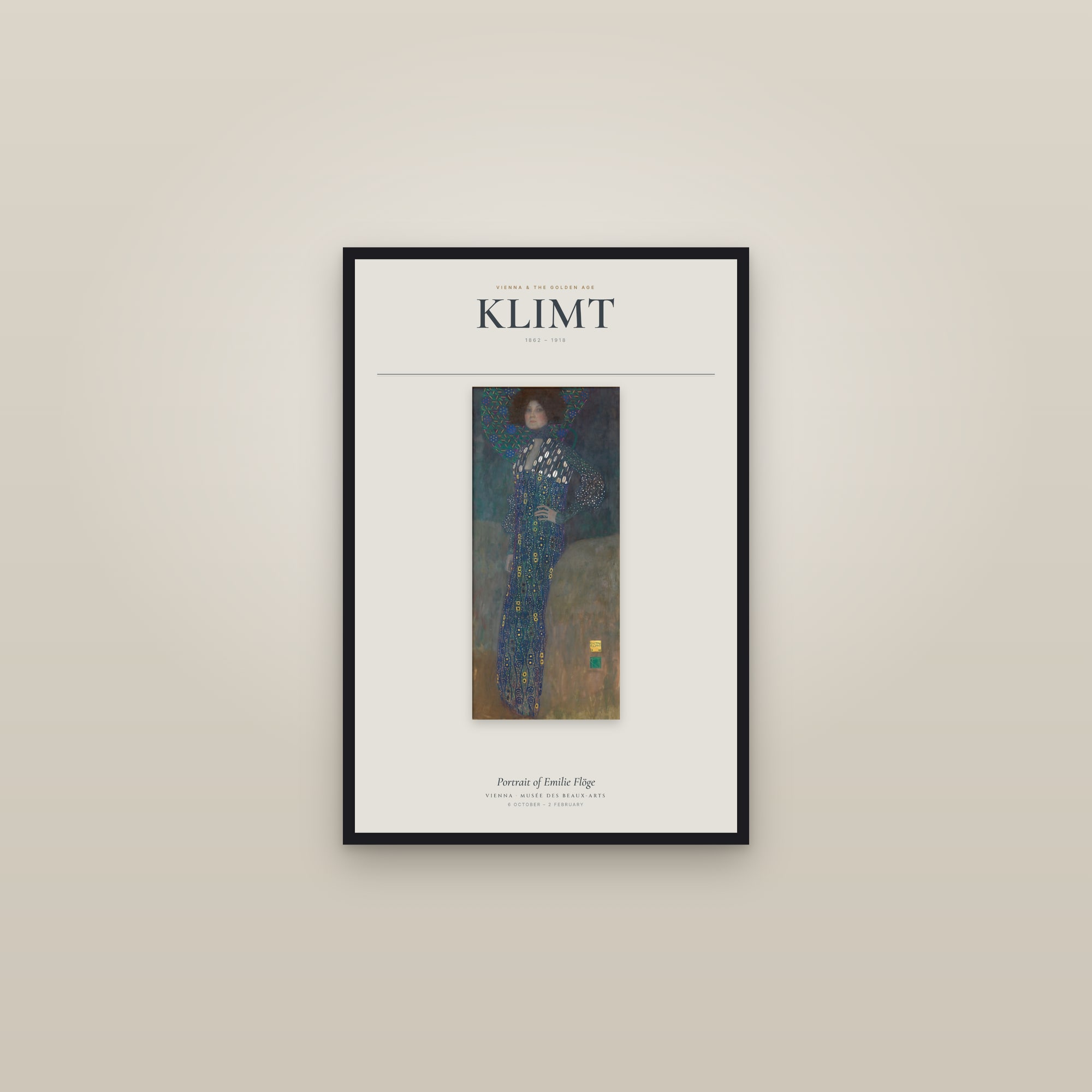 Portrait of Emilie Flöge — Exhibition Poster — framed in a gallery setting
