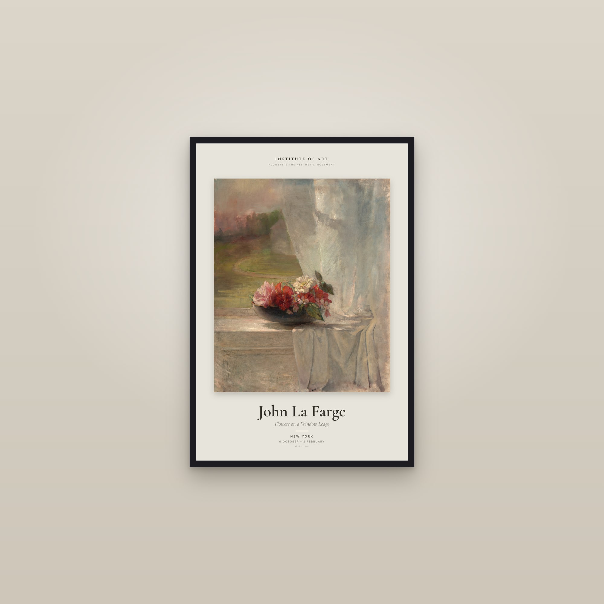 Flowers on a Window Ledge — Exhibition Poster — framed in a gallery setting