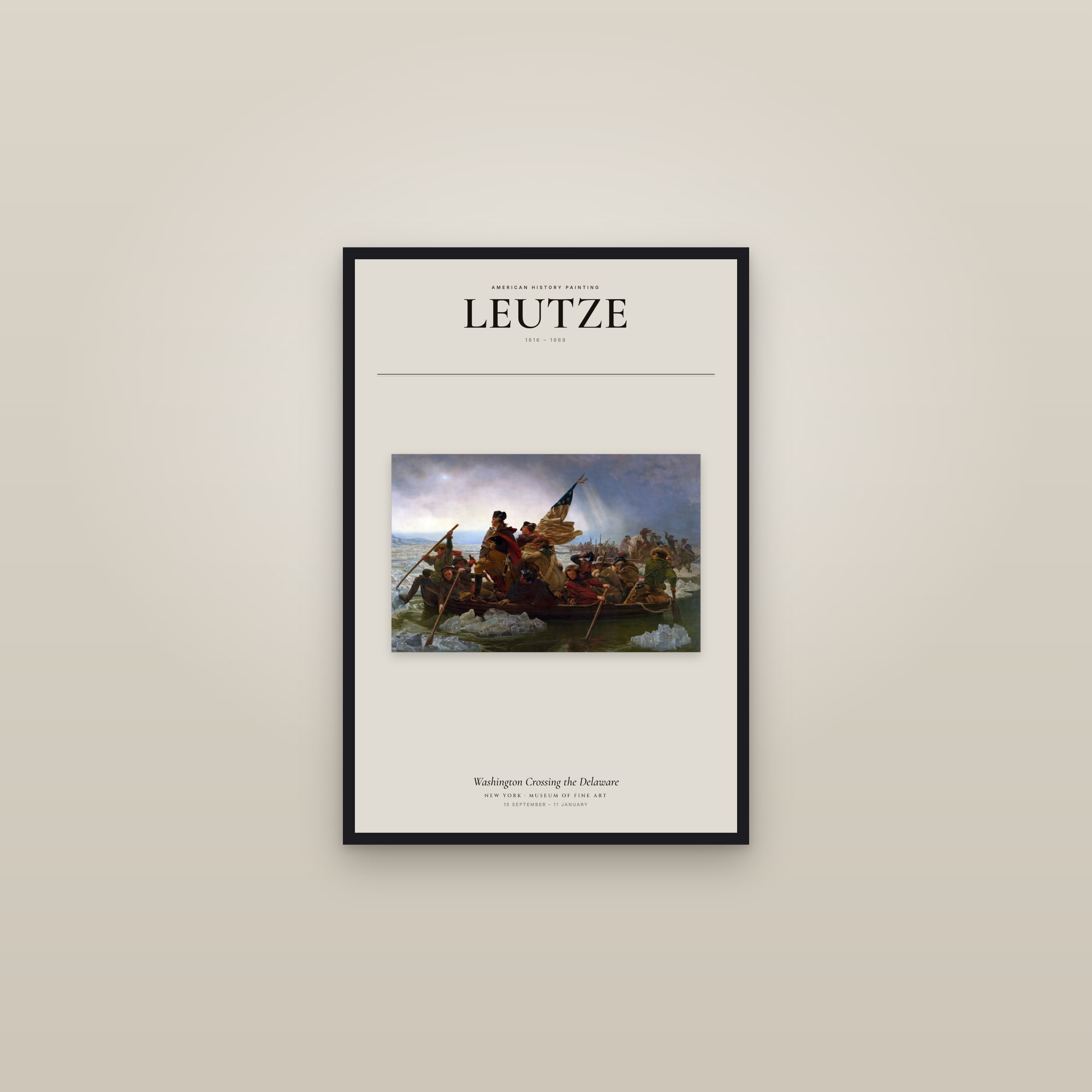 Washington Crossing the Delaware — Exhibition Poster — framed in a gallery setting