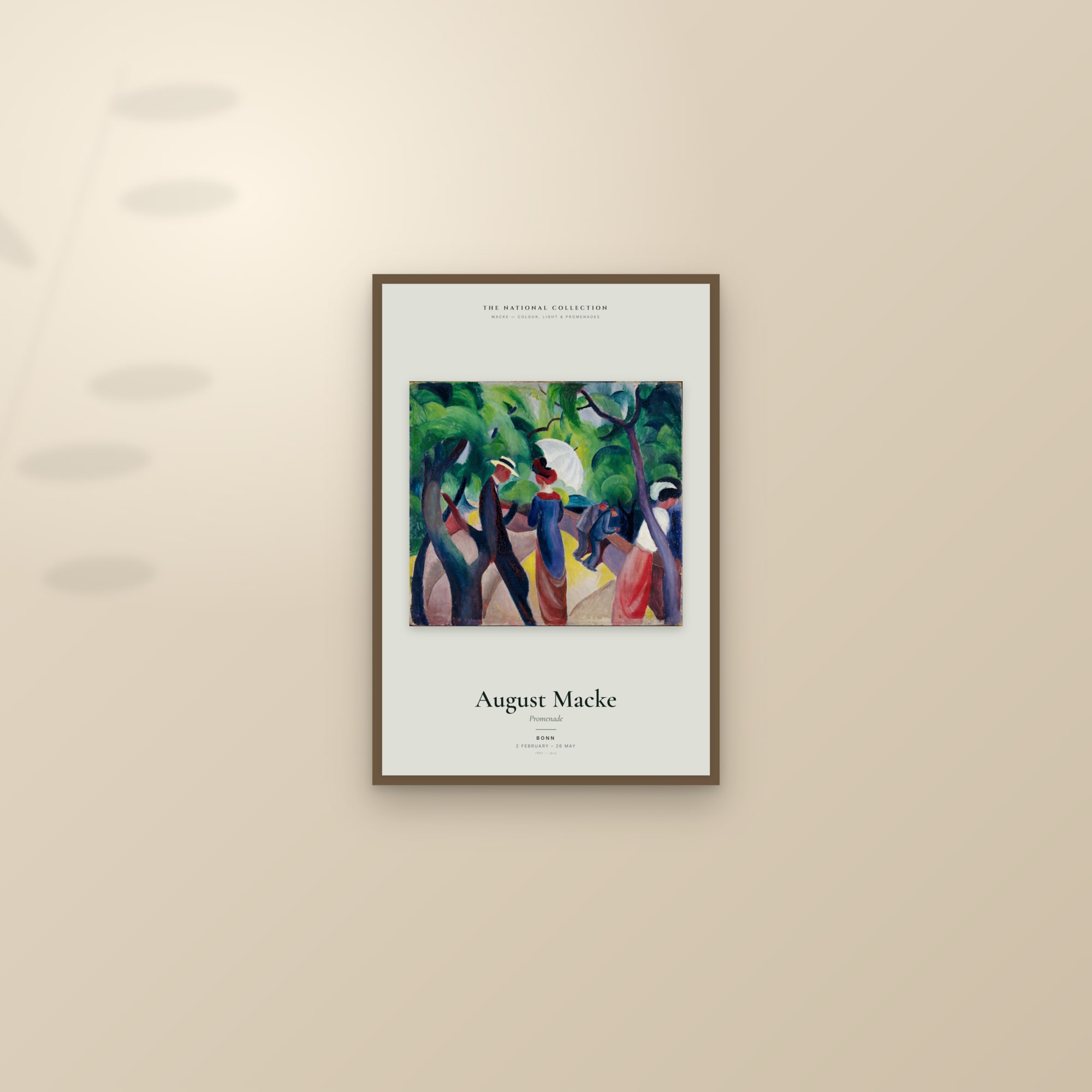 Promenade — Exhibition Poster — framed and styled on a sunlit wall