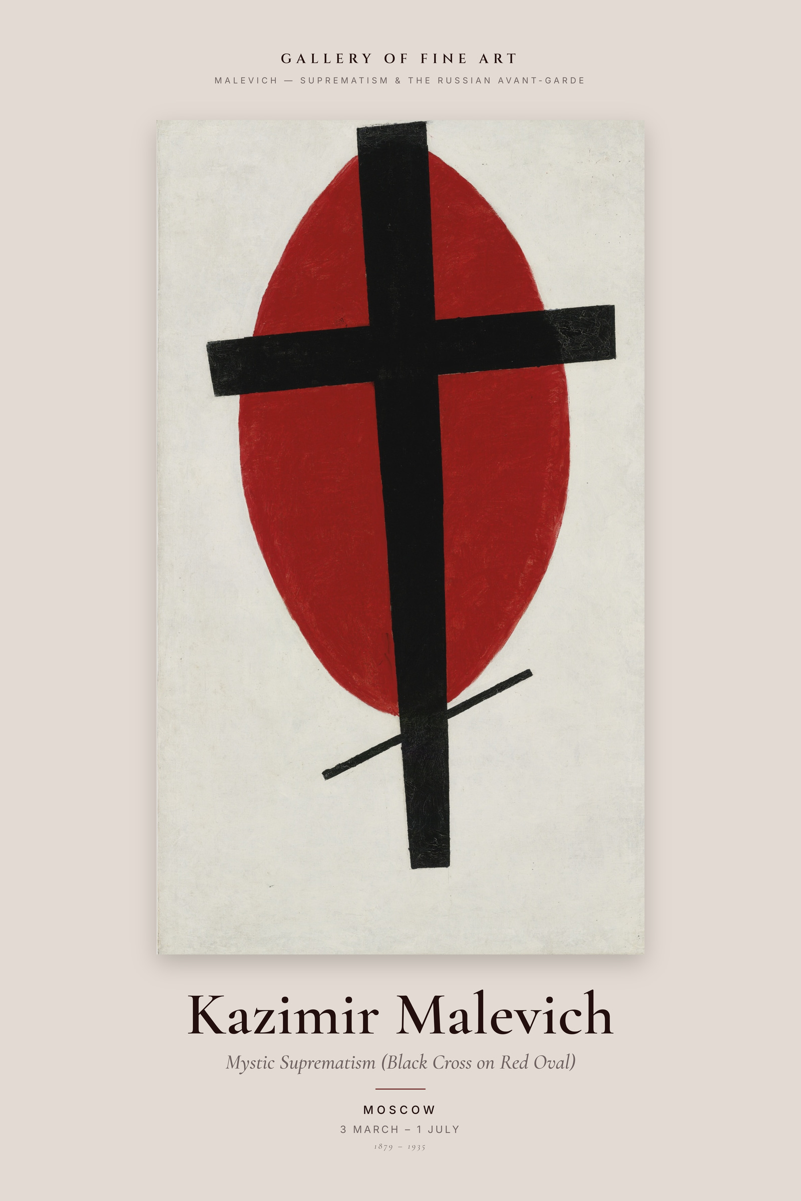 Mystic Suprematism (Black Cross on Red Oval) — Exhibition Poster