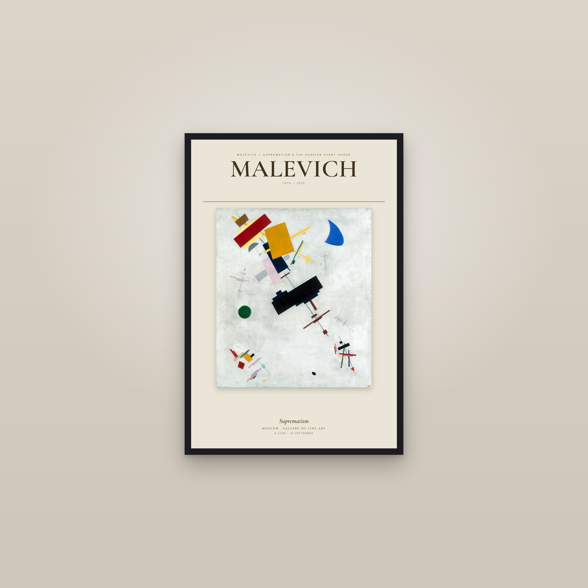 Suprematism — Exhibition Poster — framed in a gallery setting