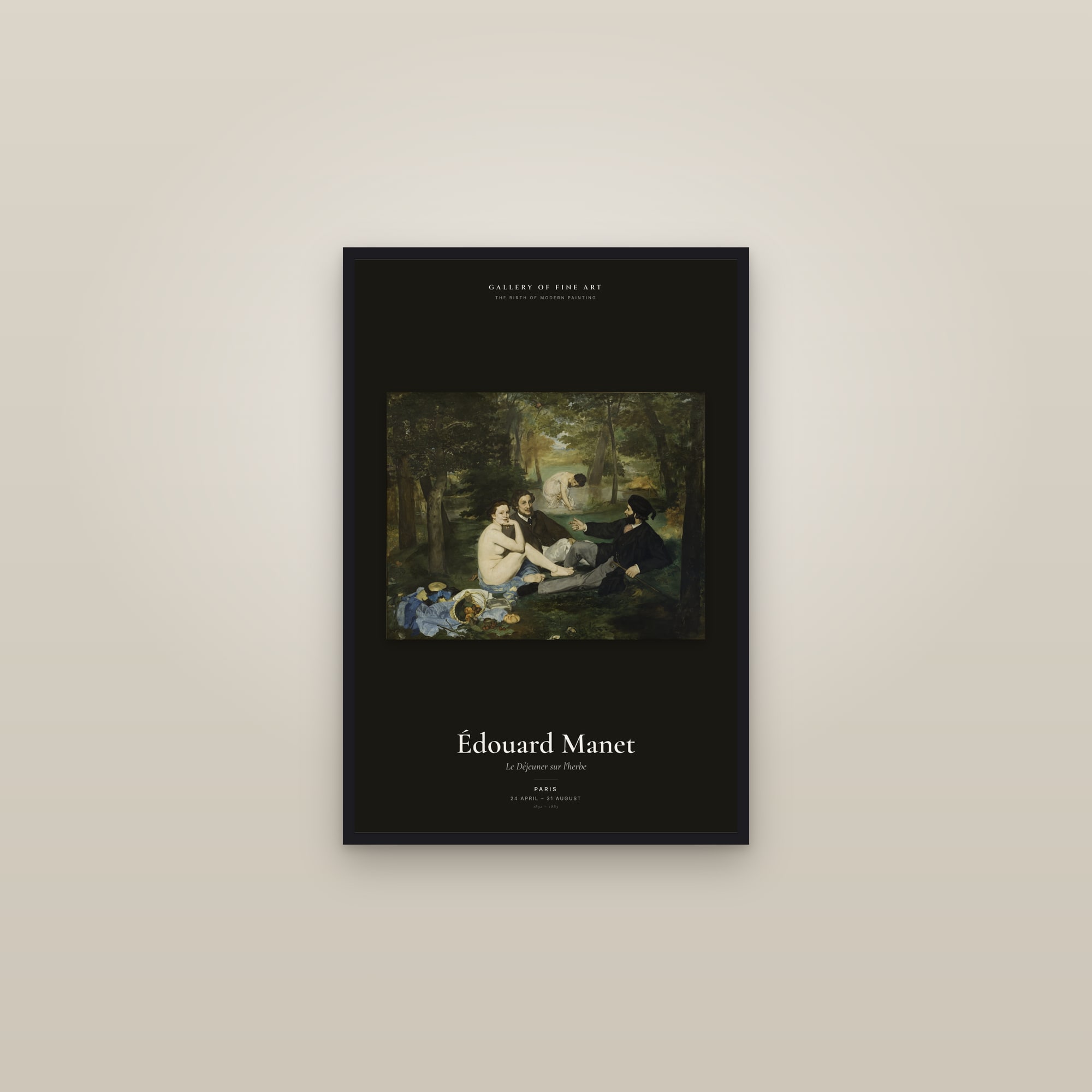 Le Déjeuner sur l'herbe — Exhibition Poster — framed in a gallery setting