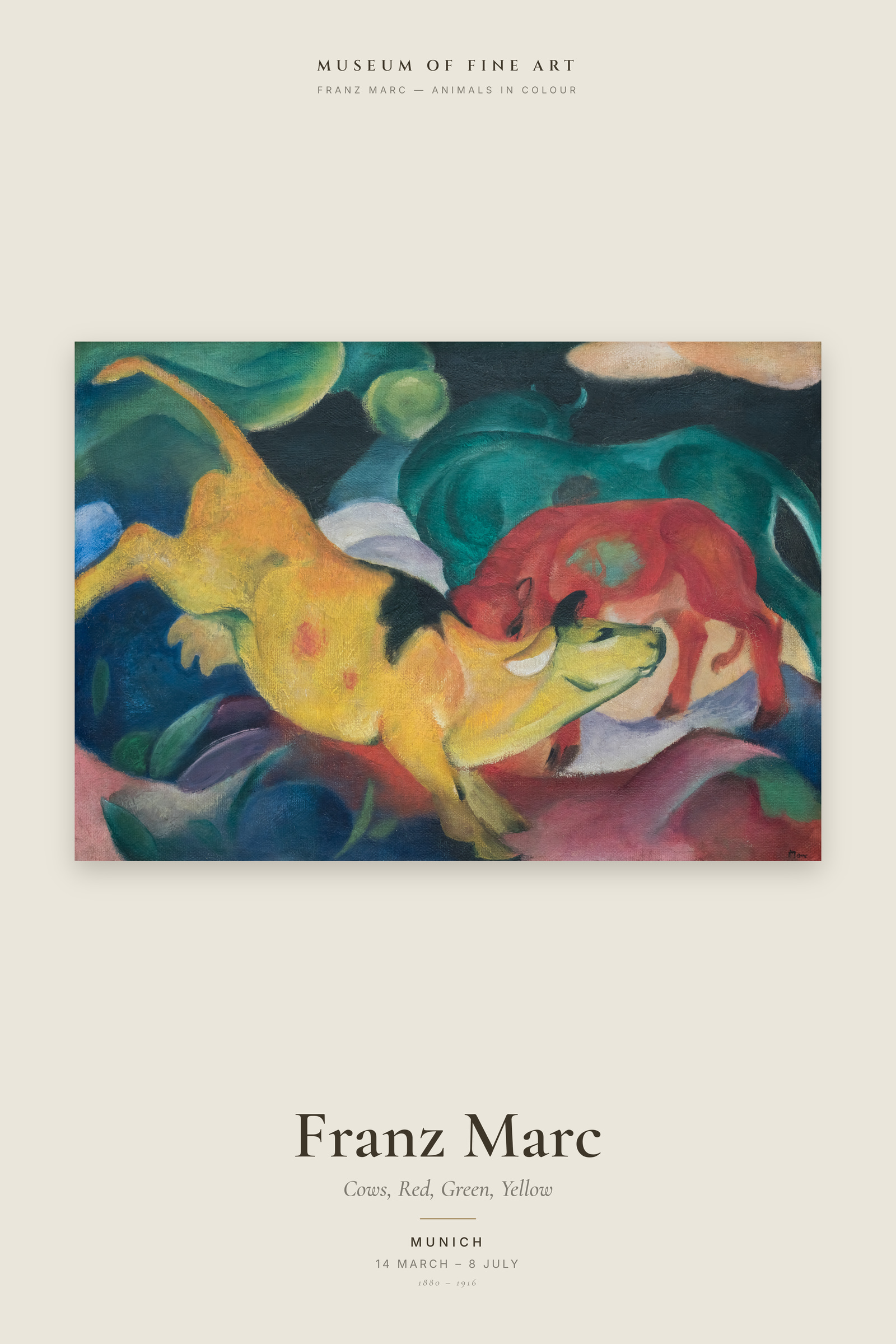 Cows, Red, Green, Yellow — Exhibition Poster