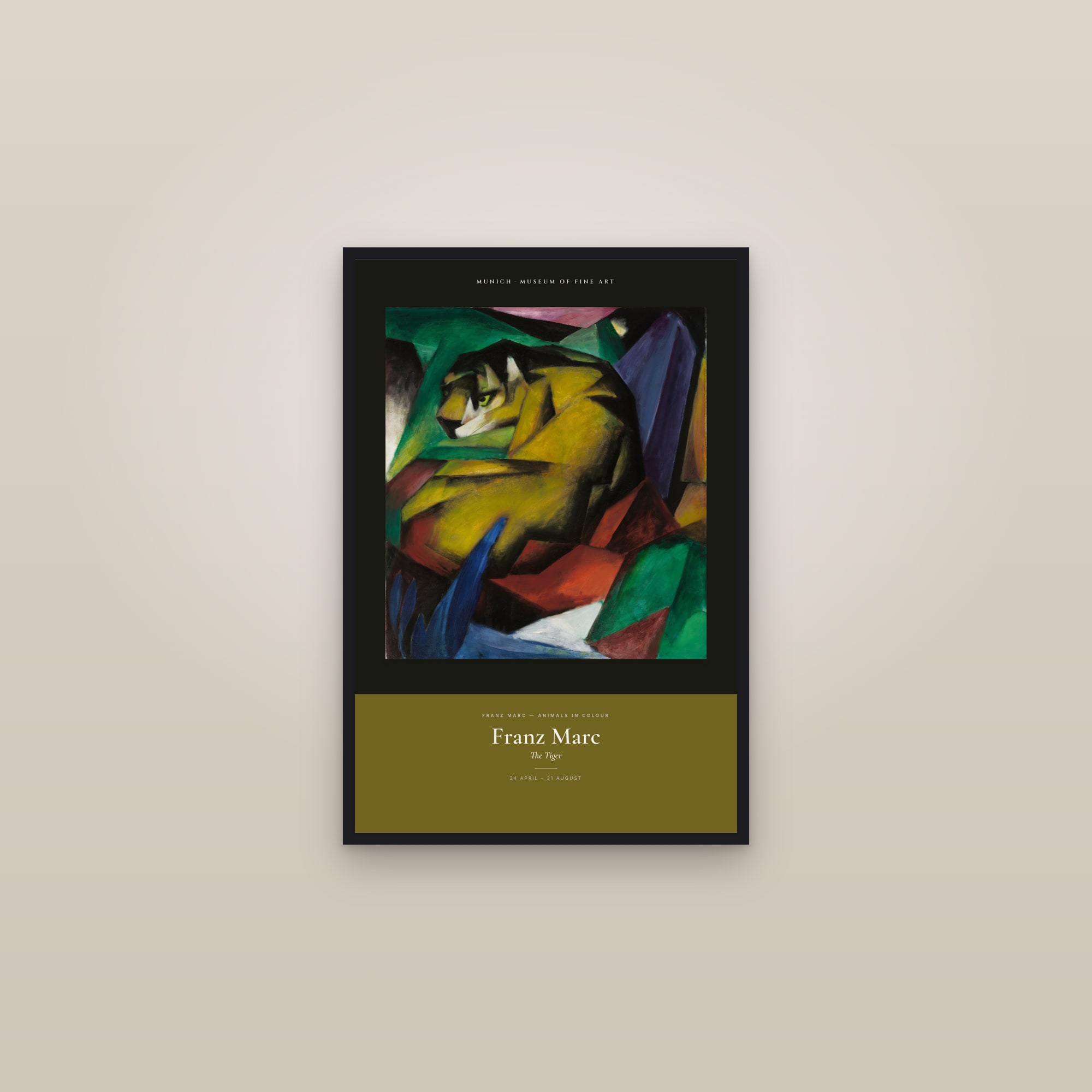 The Tiger — Exhibition Poster — framed in a gallery setting
