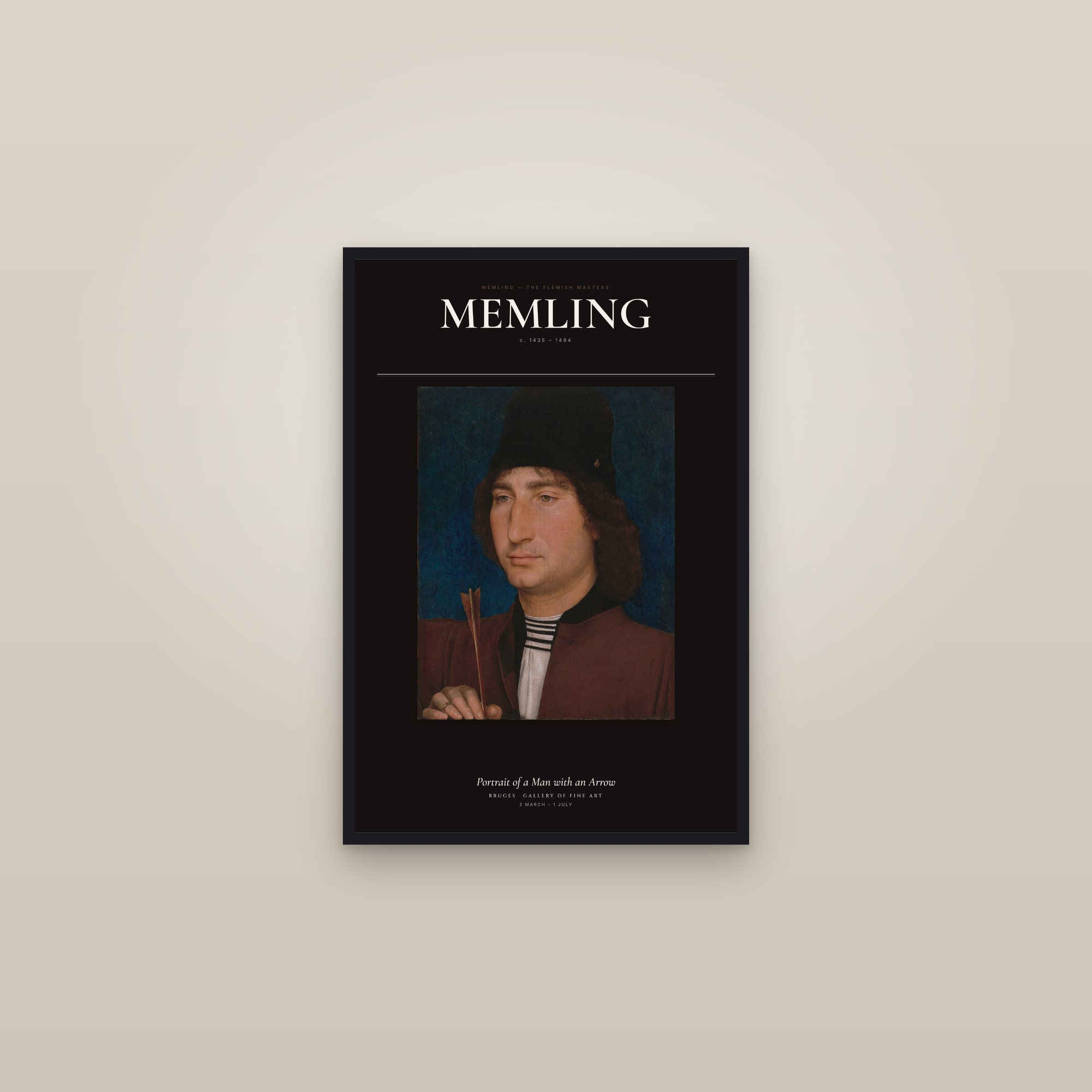 Portrait of a Man with an Arrow — Exhibition Poster — framed in a gallery setting