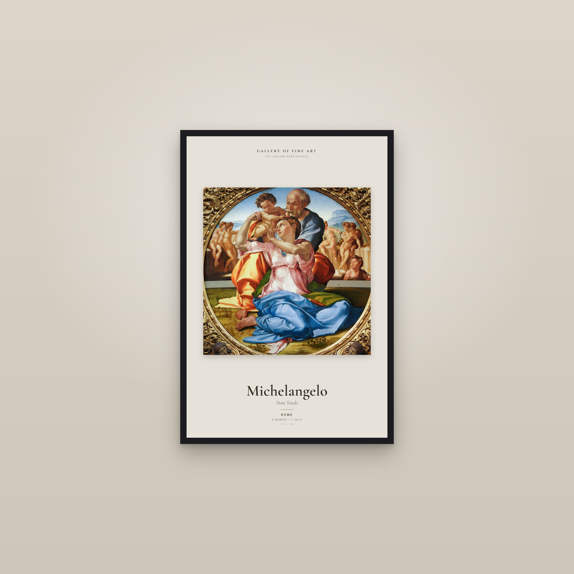 Doni Tondo — Exhibition Poster — framed in a gallery setting