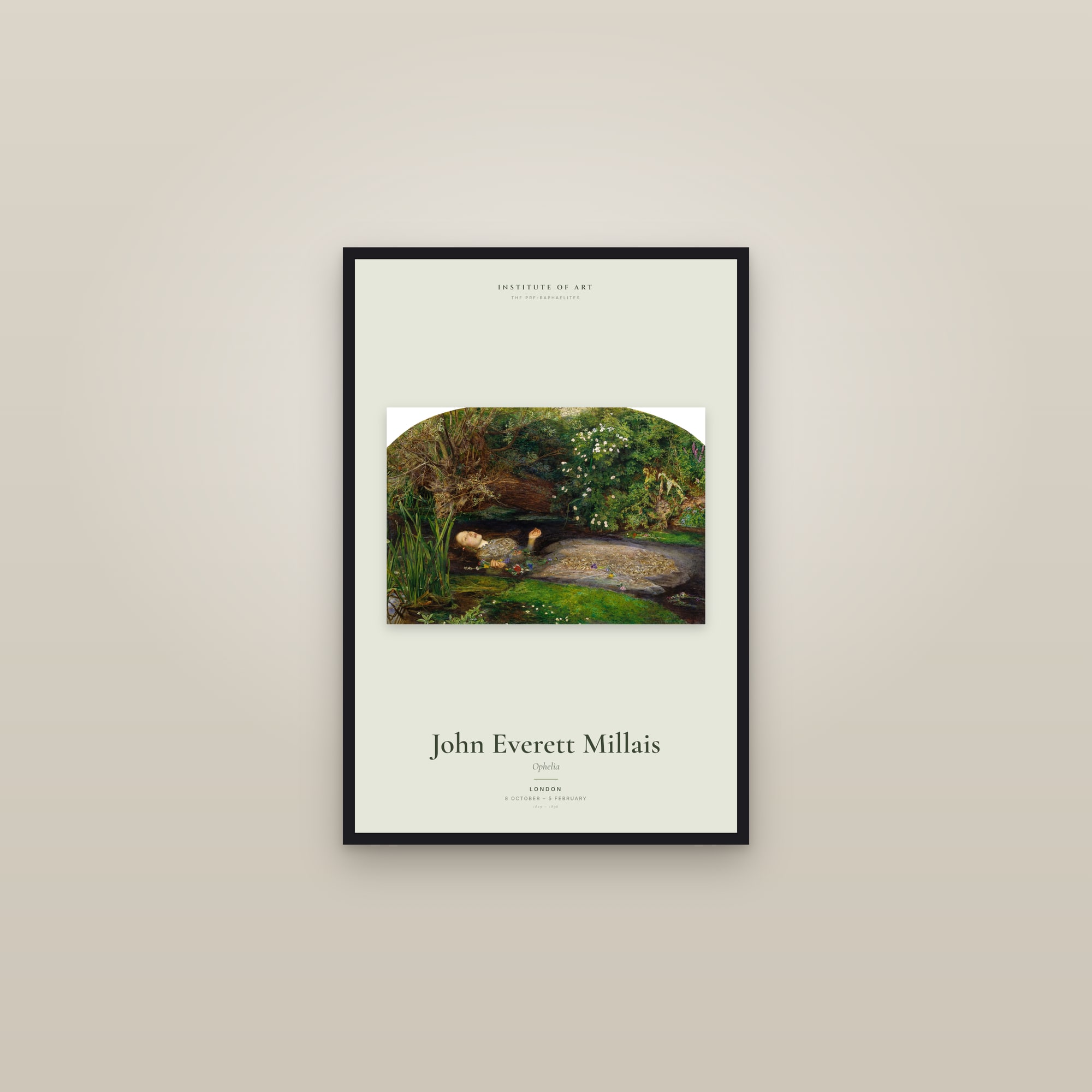 Ophelia — Exhibition Poster — framed in a gallery setting