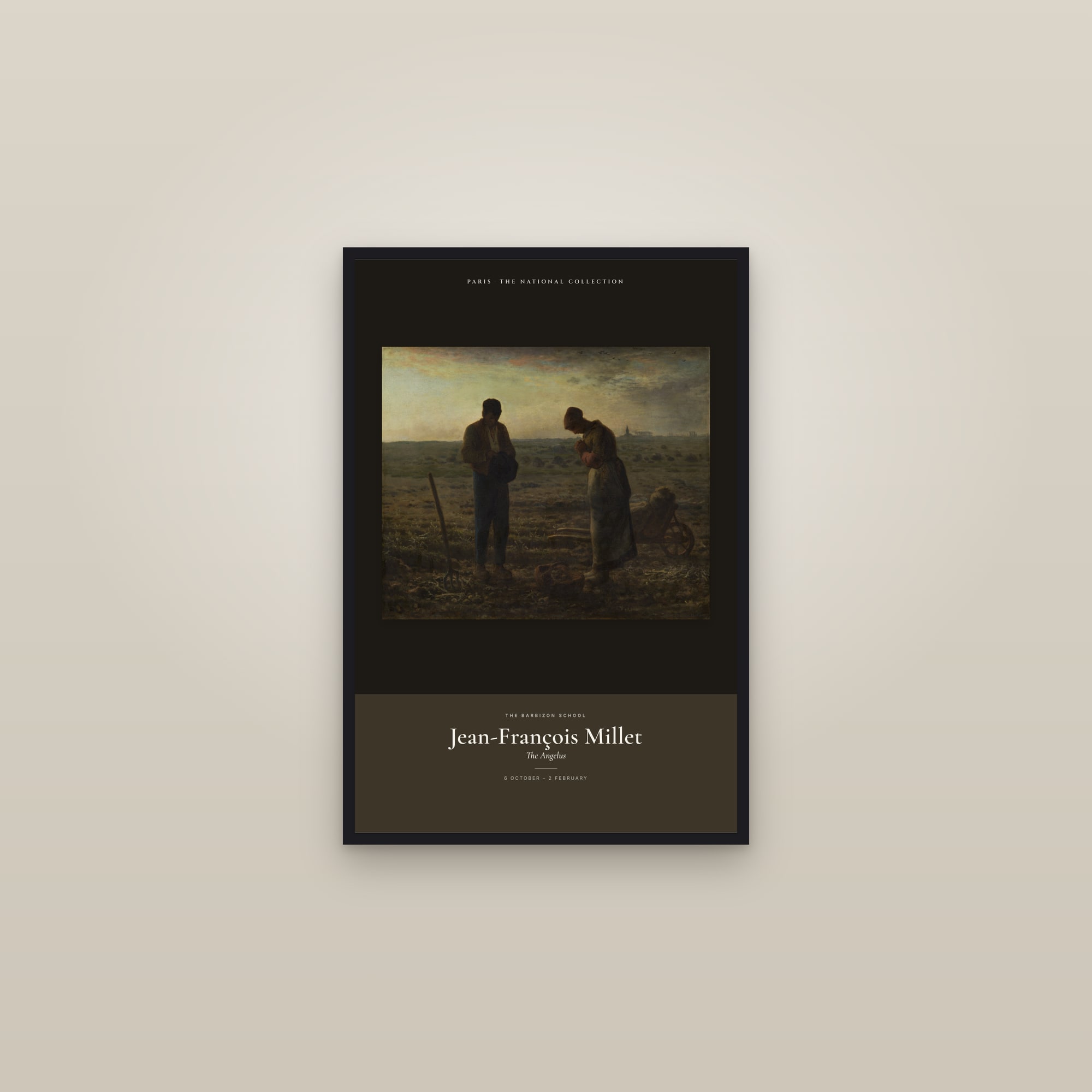 The Angelus — Exhibition Poster — framed in a gallery setting