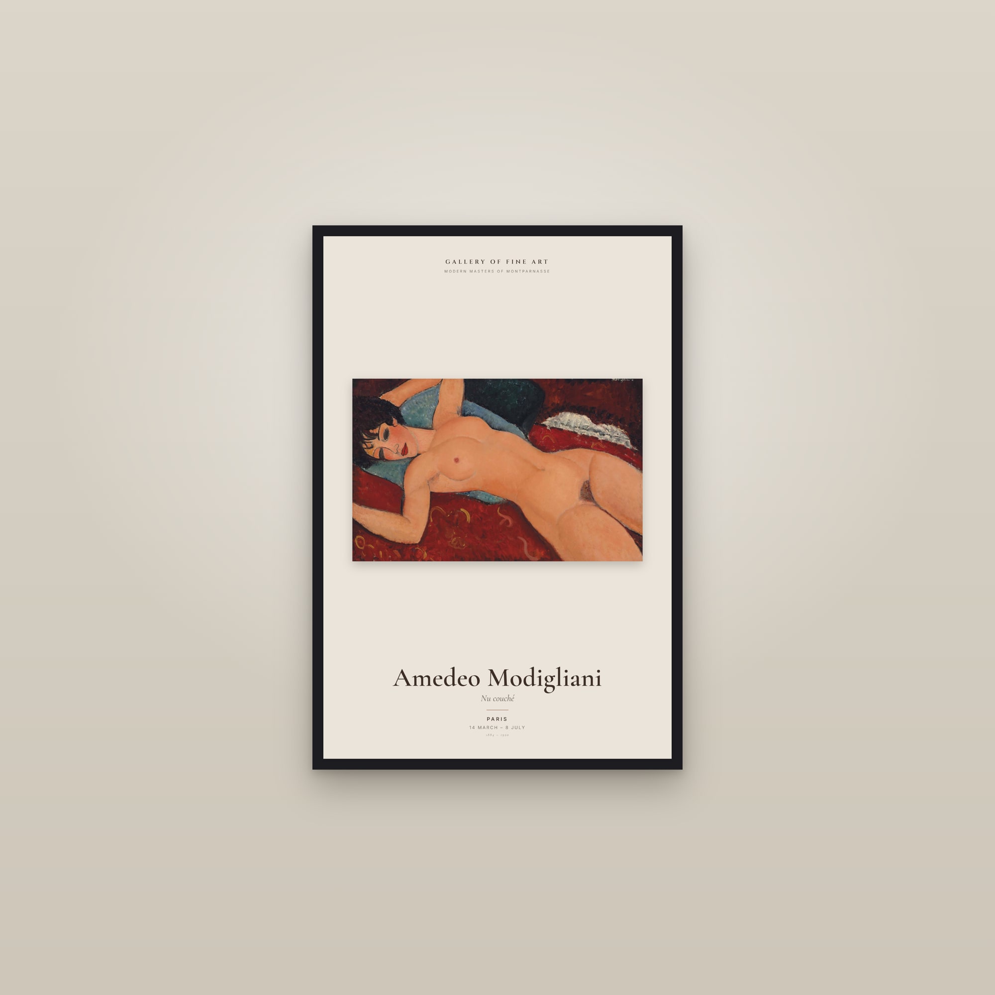 Nu couché (Long Museum) — Exhibition Poster — framed in a gallery setting