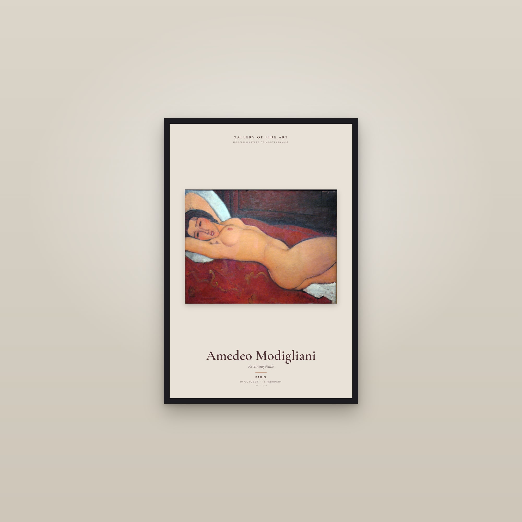 Reclining Nude — Exhibition Poster — framed in a gallery setting