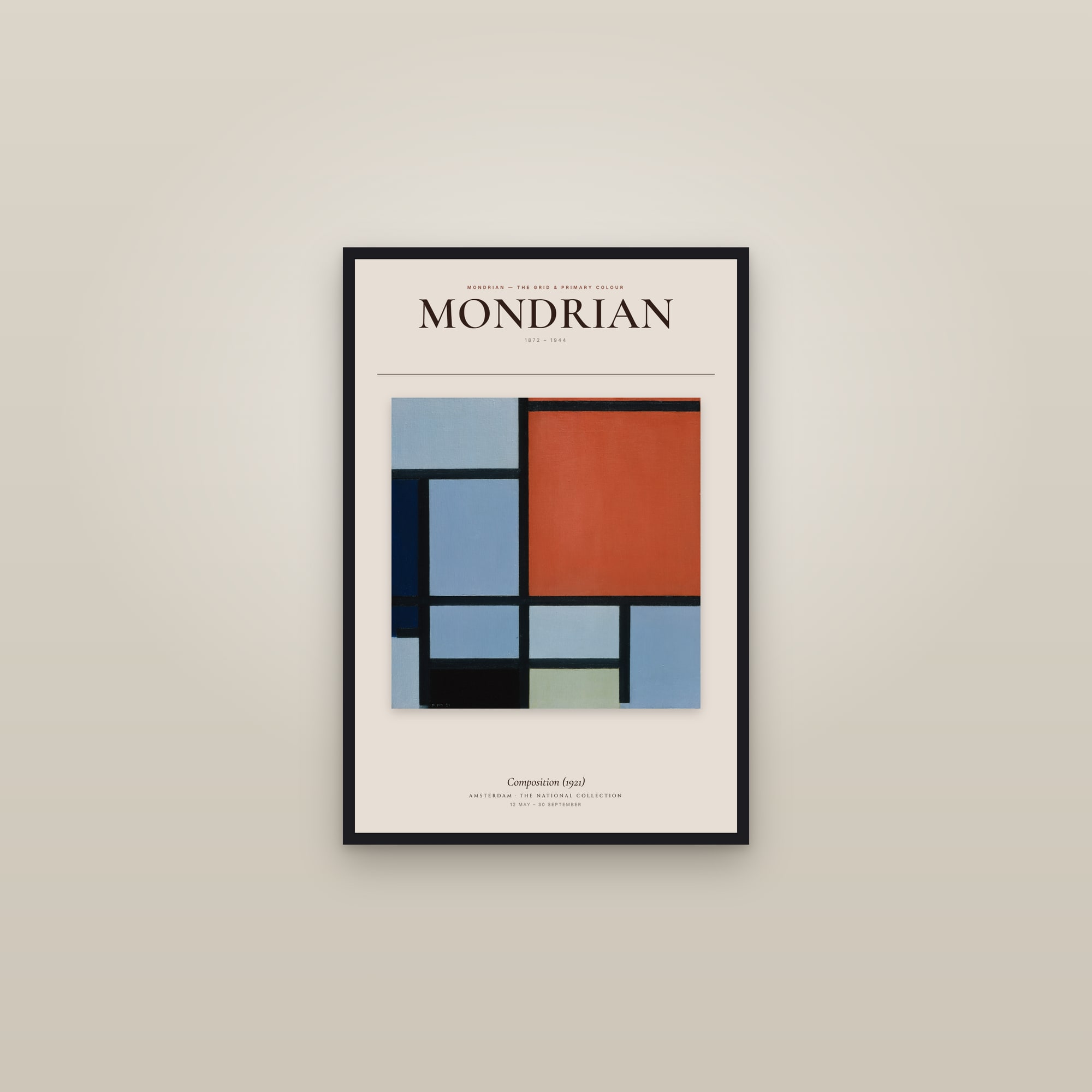 Composition (1921) — Exhibition Poster — framed in a gallery setting