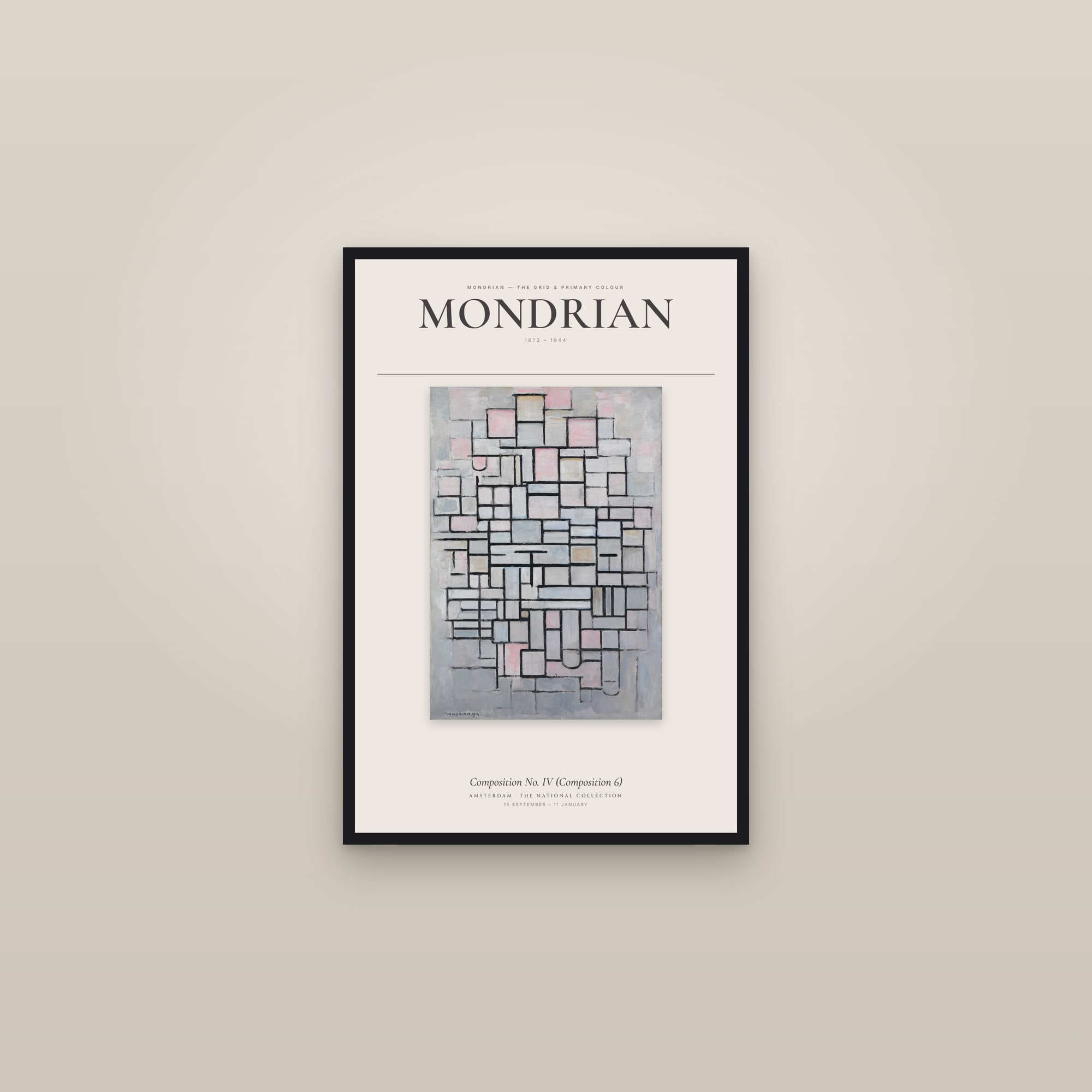 Composition No. IV (Composition 6) — Exhibition Poster — framed in a gallery setting