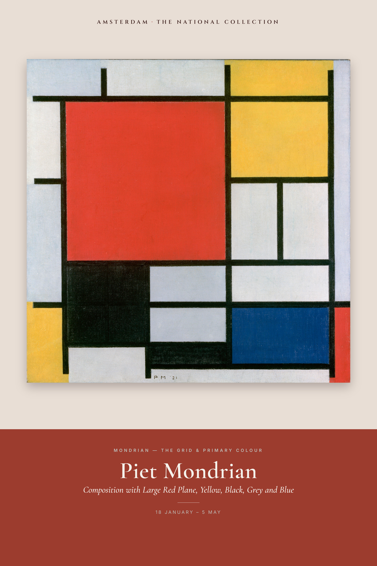 Composition with Large Red Plane, Yellow, Black, Grey and Blue — Exhibition Poster