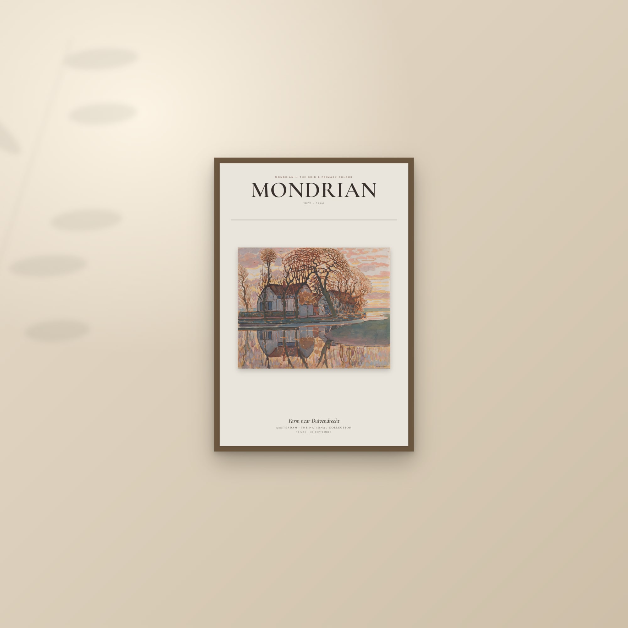 Farm near Duivendrecht — Exhibition Poster — framed and styled on a sunlit wall