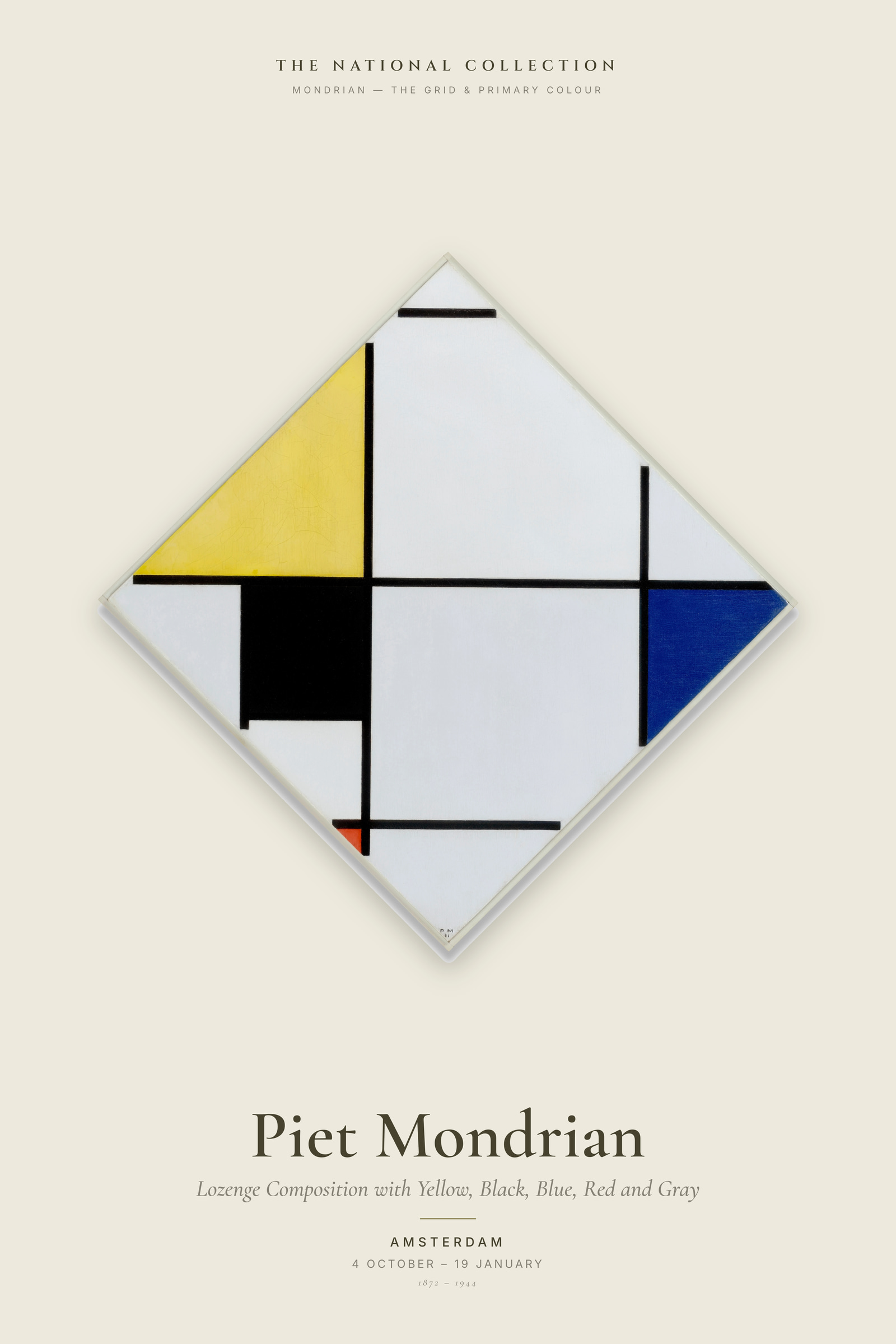 Lozenge Composition with Yellow, Black, Blue, Red and Gray — Exhibition Poster