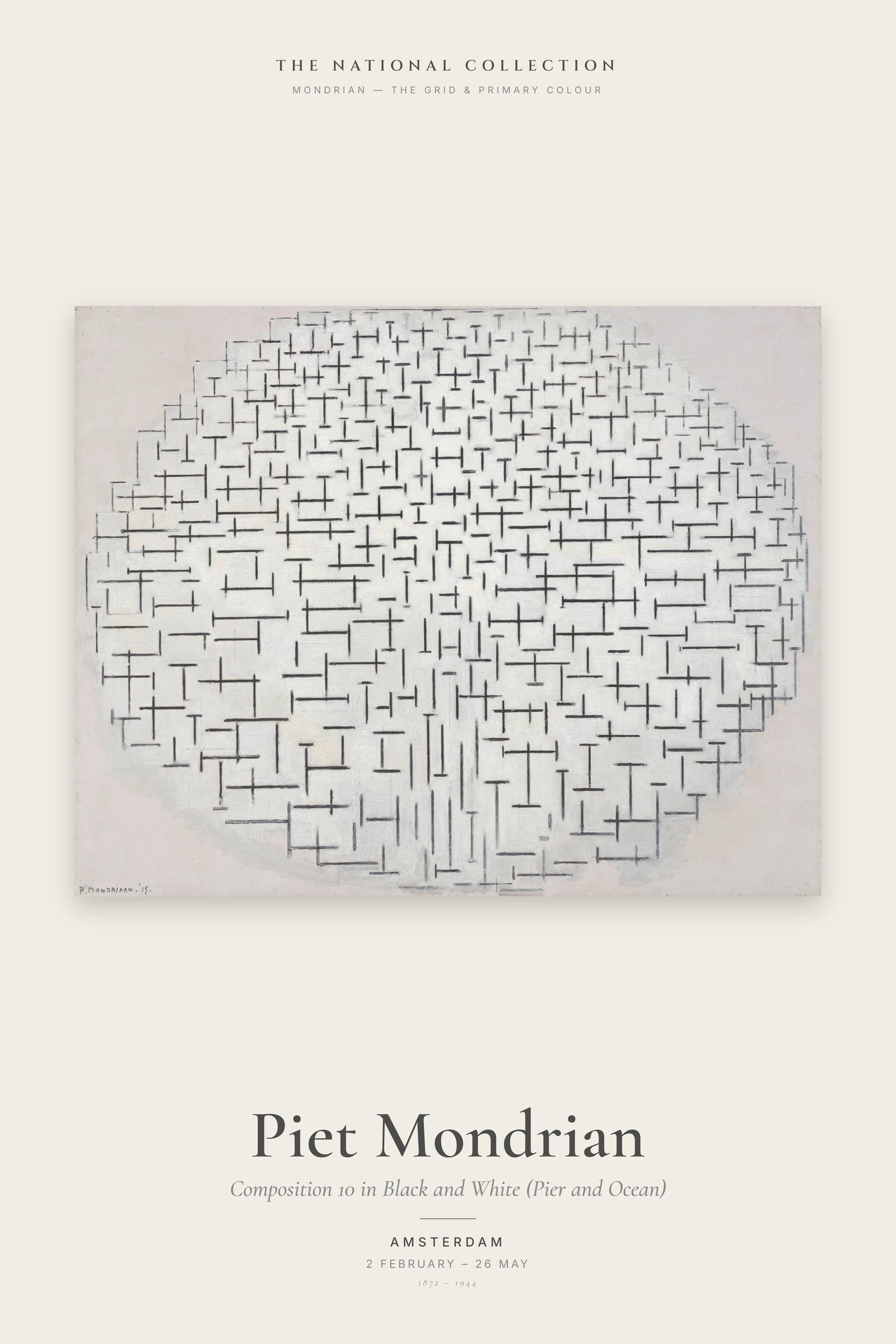 Composition 10 in Black and White (Pier and Ocean) — Exhibition Poster