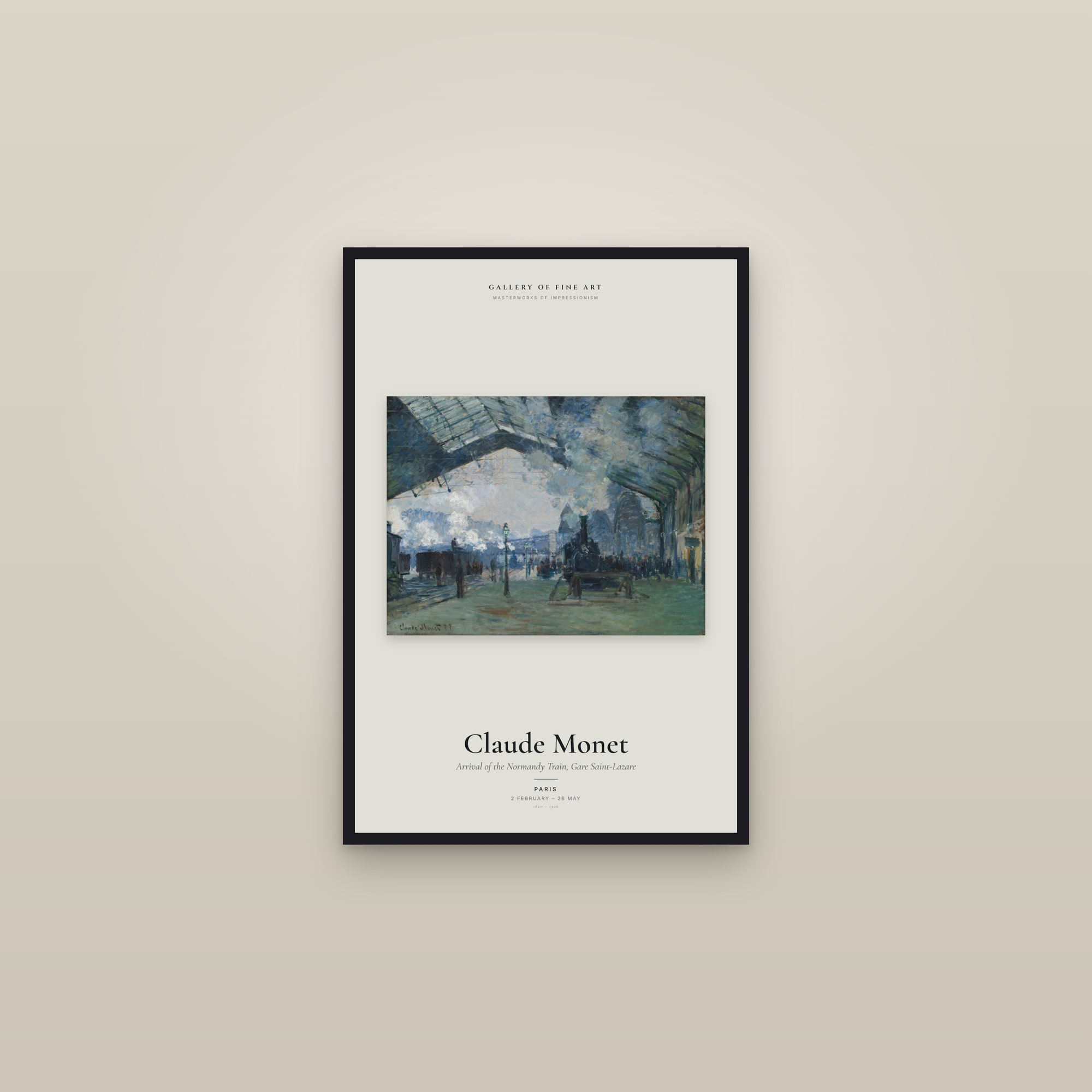 Arrival of the Normandy Train, Gare Saint-Lazare — Exhibition Poster — framed in a gallery setting