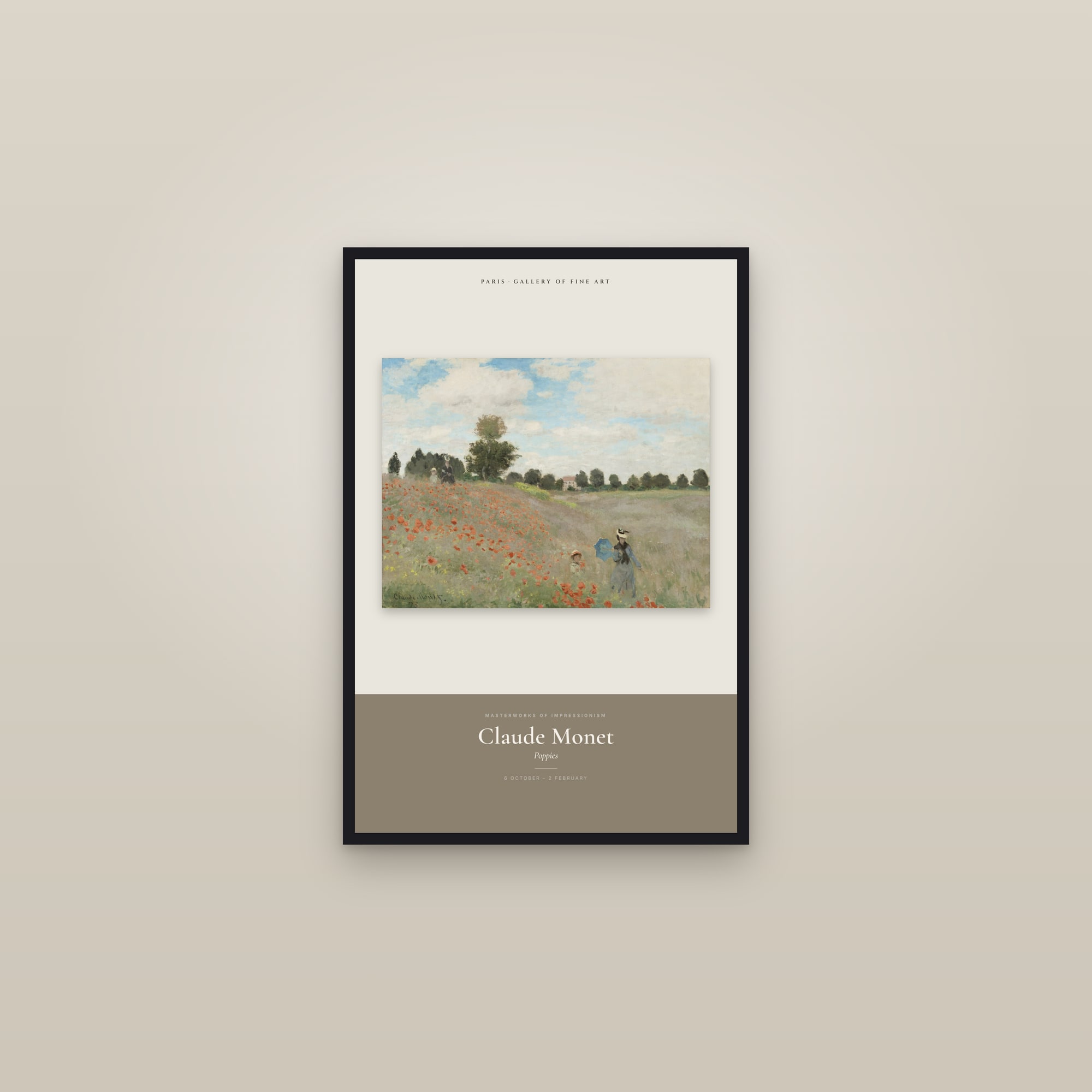 Poppies — Exhibition Poster — framed in a gallery setting