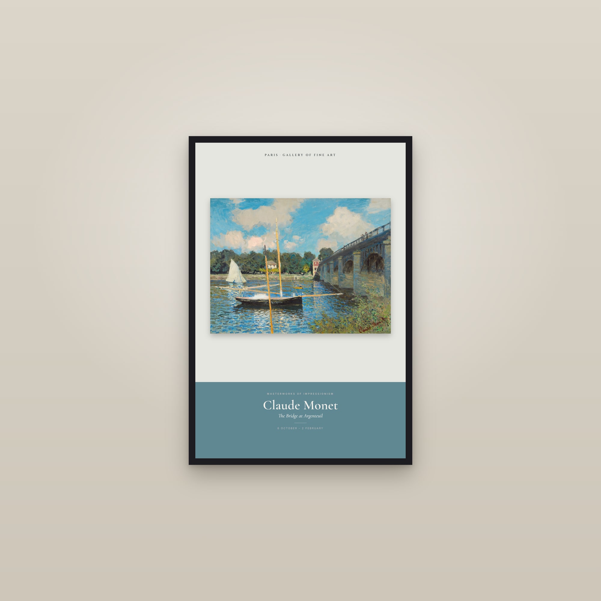 The Bridge at Argenteuil — Exhibition Poster — framed in a gallery setting